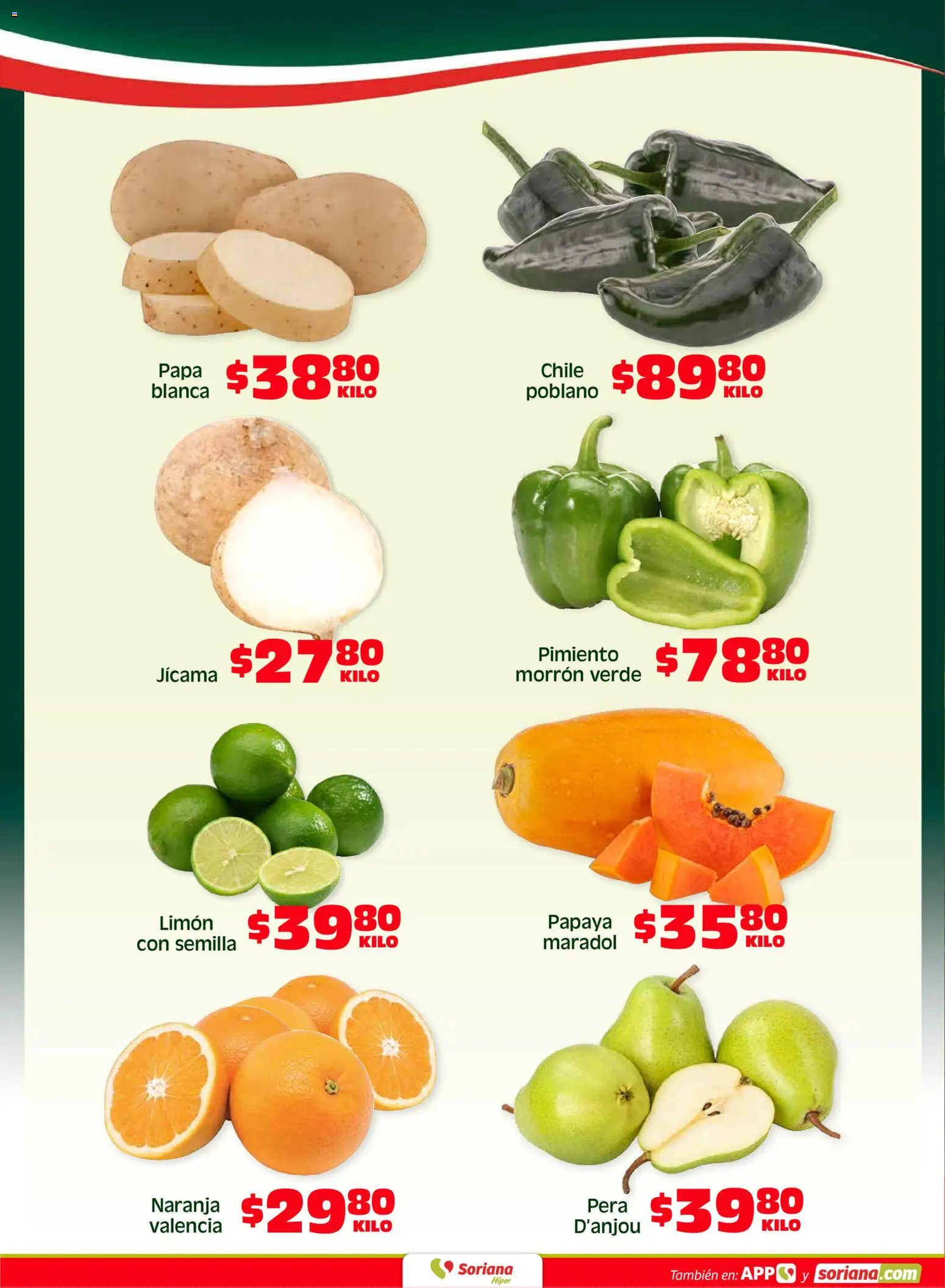 Nuevas ofertas de Soriana válidas en toda la República Mexicana desde el 17.04.2026. ¡Encuentra las mejores ofertas en Soriana Fin de Semana Híper: BCS, Son y Sin! | Página: 4 | Productos: Papa, Pera, Limón, Pimiento