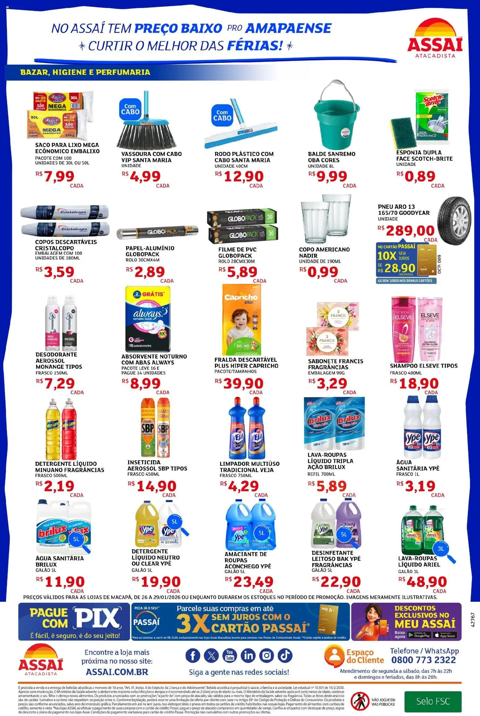 Assaí Atacadista Folheto - válido de 26.01.2026 | Página: 4 | Produtos: Pneu, Ariel, Água sanitária, Rodo
