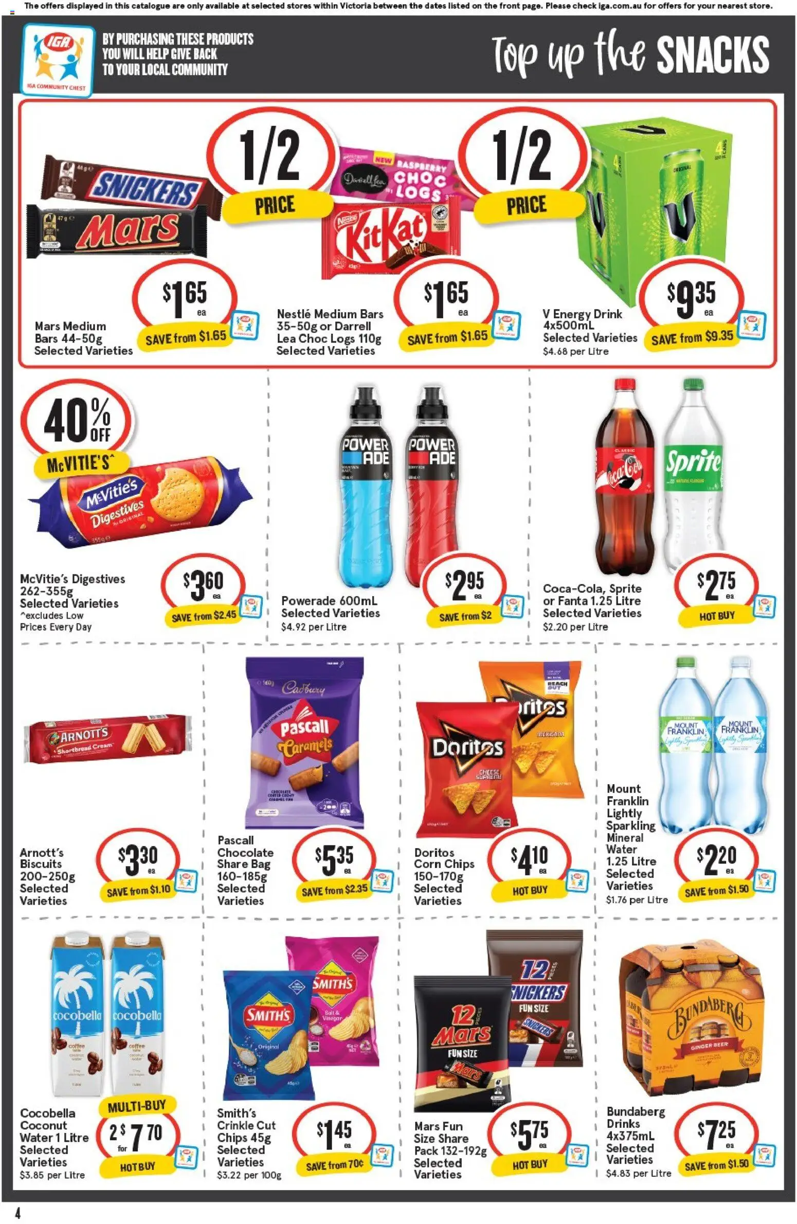 IGA catalogue - valid from 11.03.2026 | Page: 4 | Products: Chocolate, Chips, Peach, Bag