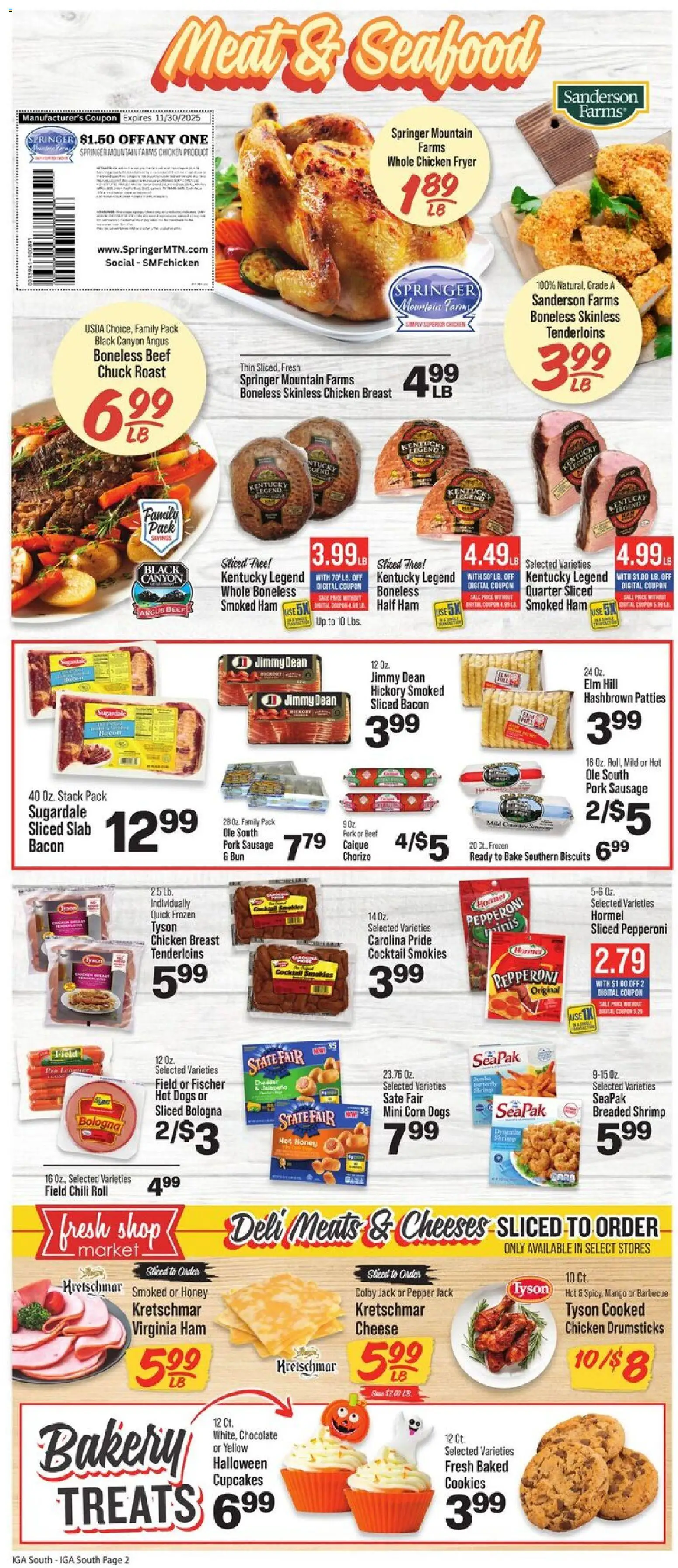 IGA Weekly Ad - valid from 29.10.2025 | Page: 2 | Products: Corn, Ham, Seafood, Hot Dogs