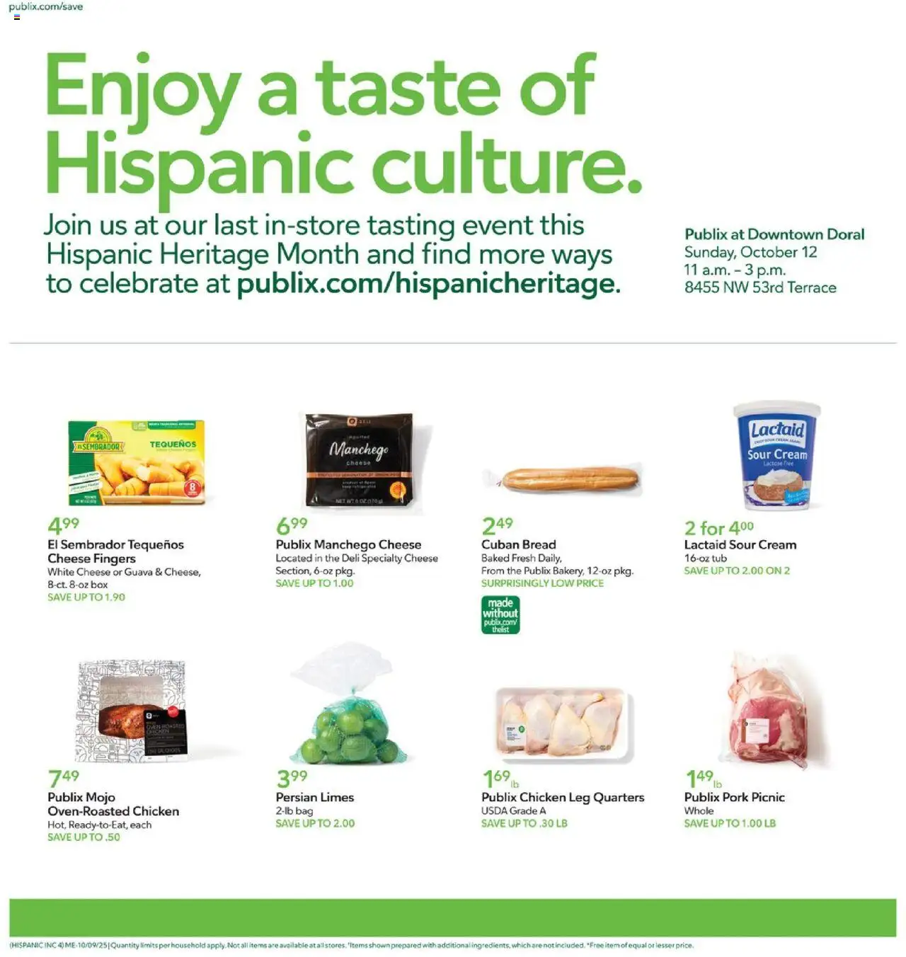 Publix Hispanic Ad - valid from 09.10.2025 | Page: 4 | Products: Box, Cheese, Sour cream, Bag