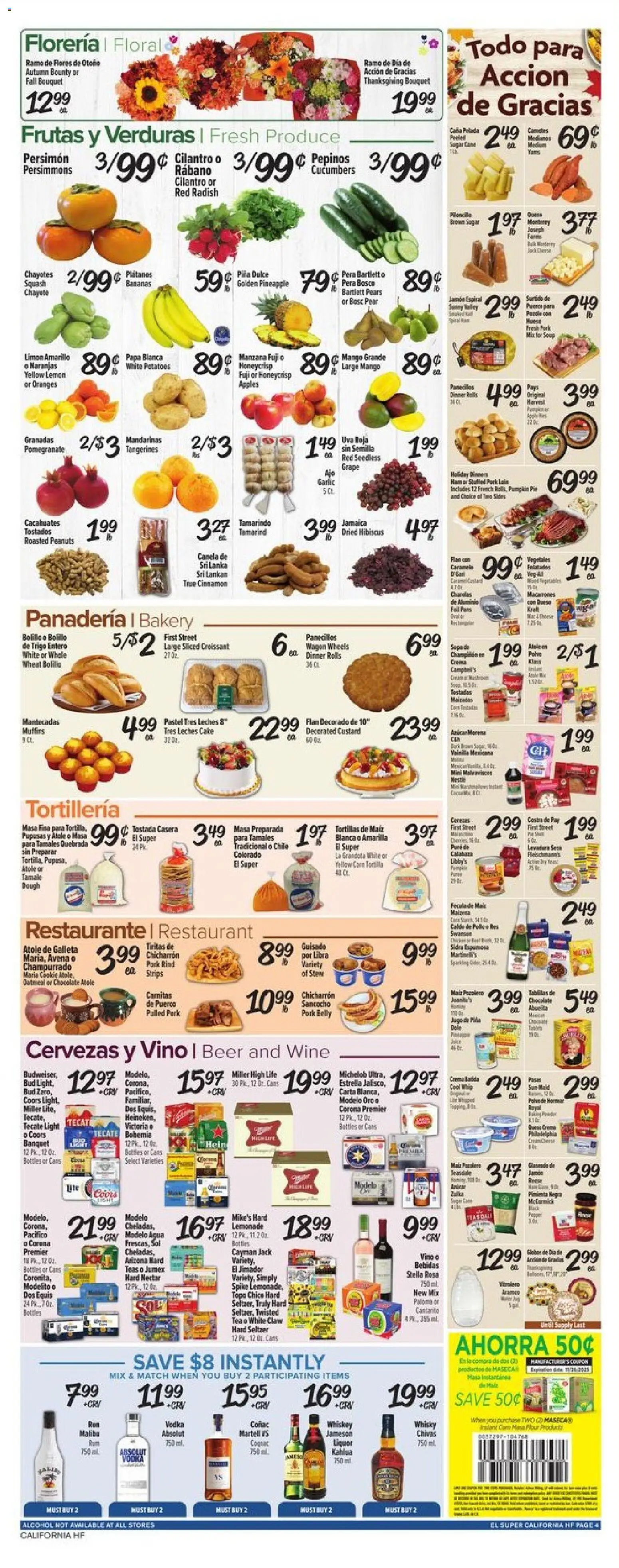 El Super Weekly Ad - CA - valid from 19.11.2025 | Page: 4 | Products: Bakery, Ham, Pineapple, Pumpkin