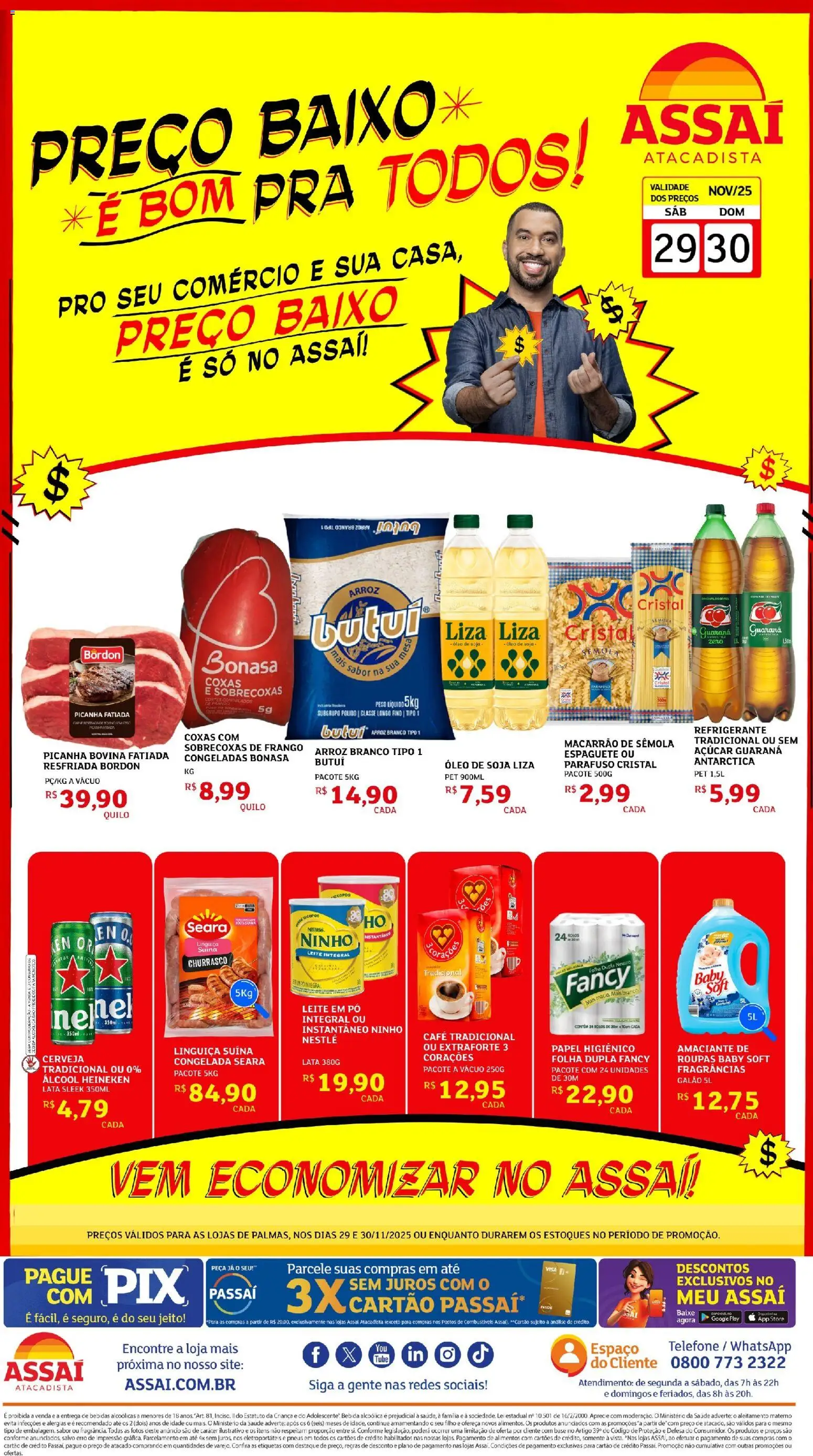 Assaí Atacadista Folheto - válido de 29.11.2025 | Página: 1 | Produtos: Açúcar, Telefone, Frango, Soja