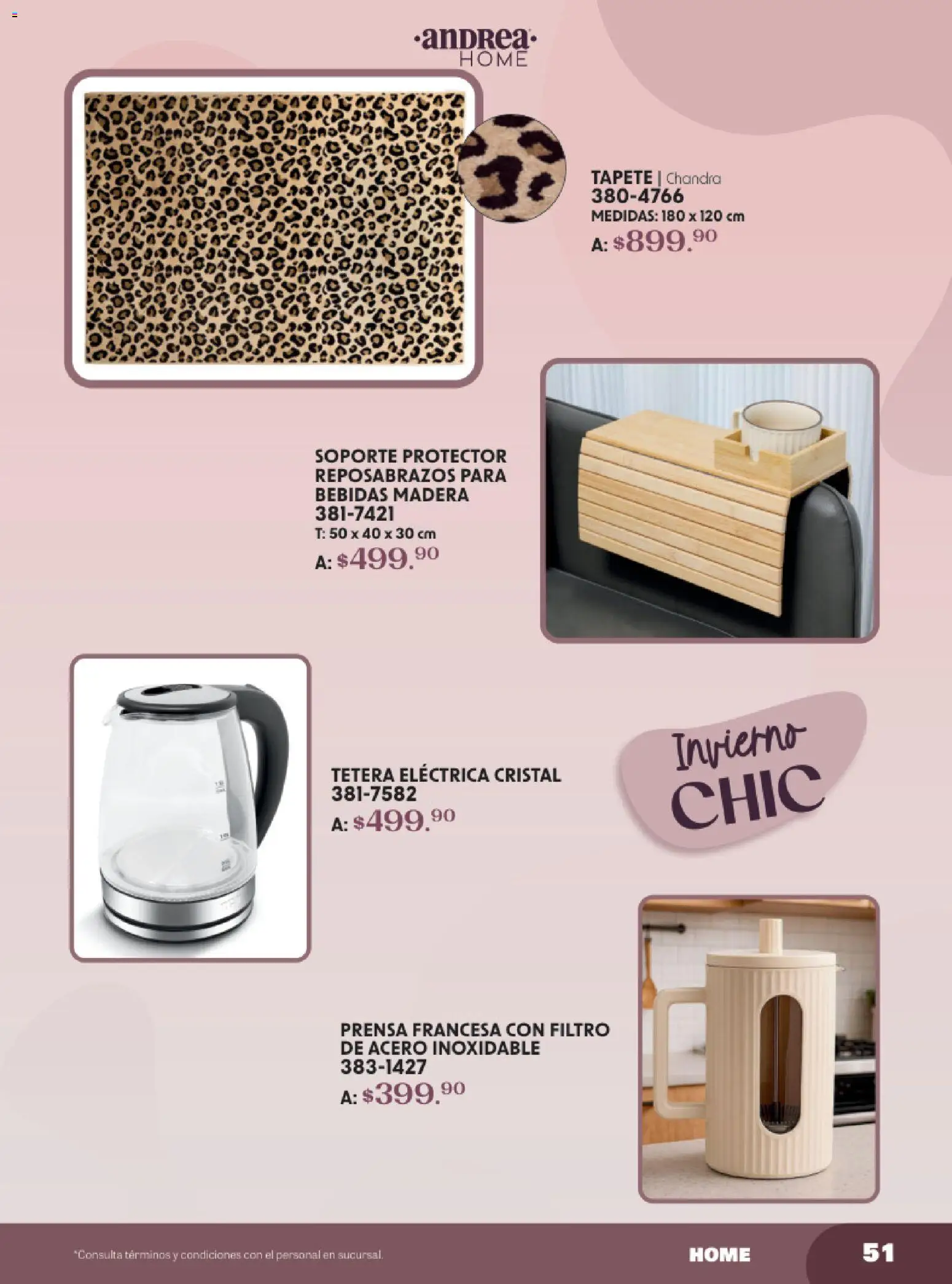 Nuevas ofertas de Andrea válidas en toda la República Mexicana desde el 19.10.2025. ¡Encuentra las mejores ofertas en Andrea catálogo Lo Más Abrigador! | Página: 51 | Productos: Tetera, Tetera eléctrica, Prensa, Tapete