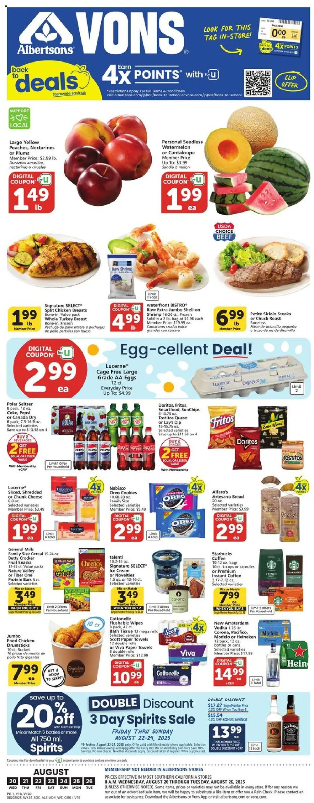 Vons Weekly Ad - valid from 20.08.2025 | Page: 1 | Products: Wc, Vodka, Ice cream, Melon