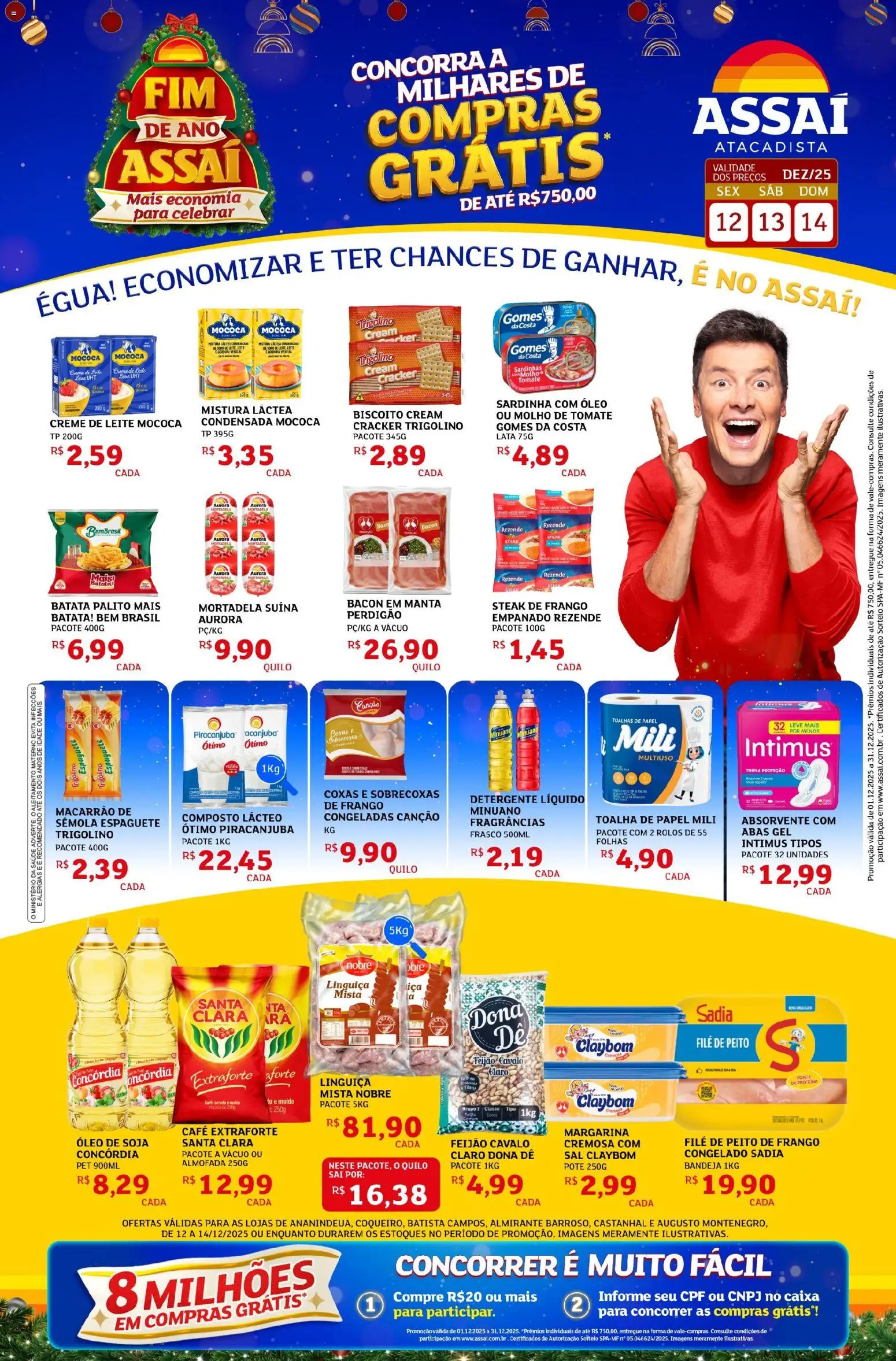 Assaí Atacadista Folheto - válido de 12.12.2025 | Página: 1 | Produtos: Linguiça, Leite, Macarrão, Bandeja