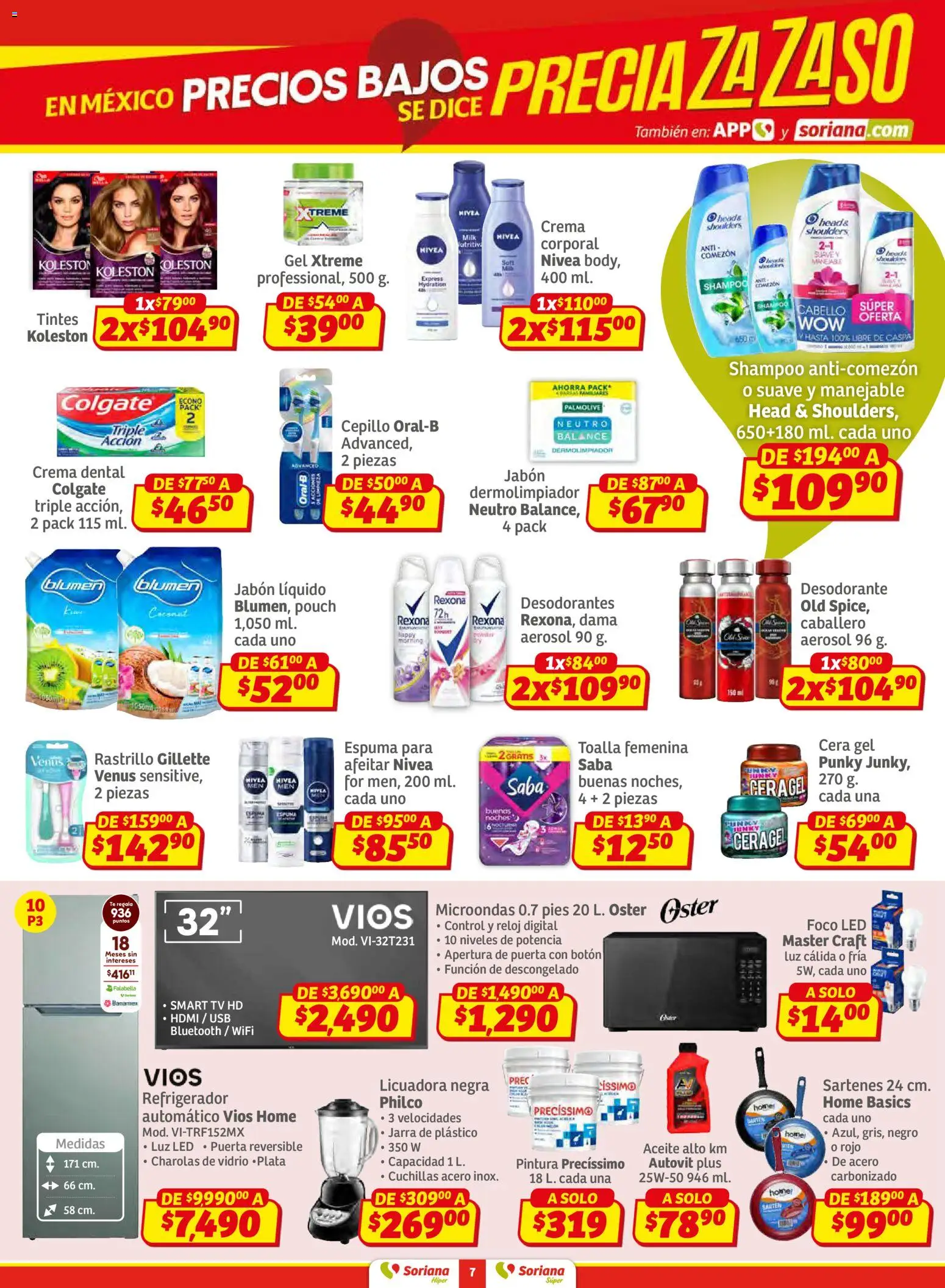 Nuevas ofertas de Soriana válidas en toda la República Mexicana desde el 02.01.2026. ¡Encuentra las mejores ofertas en Soriana - Preciazazaso Híper: Chih, Coah, Dur, NL, SLP, Tamps, Zac! | Página: 7 | Productos: Refrigerador, Cera, Microondas, Sartén