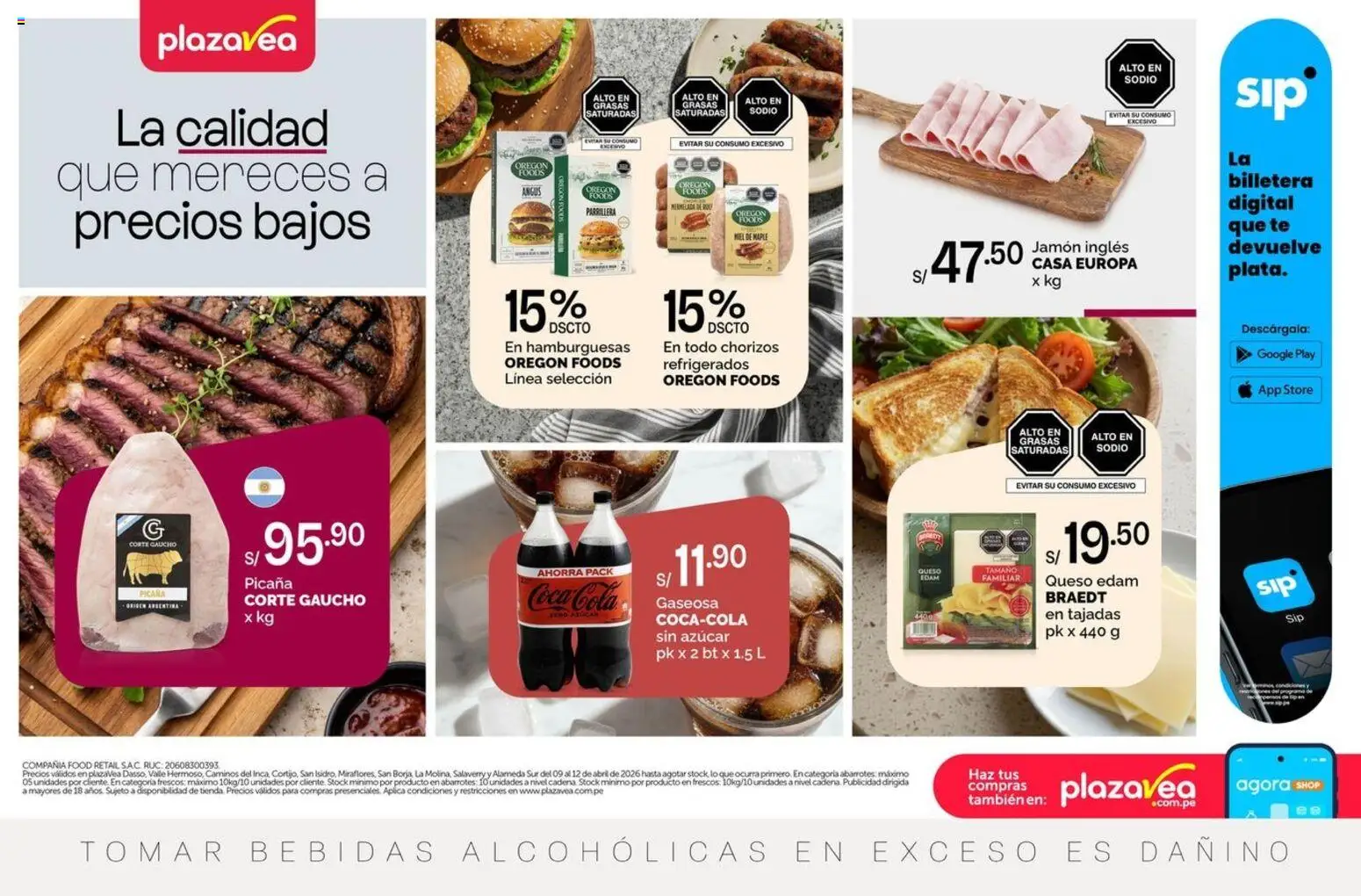 Catálogo Plaza Vea válido desde 09.04.2026 | Página: 1 | Productos: Queso, Jamón, Té, Billetera