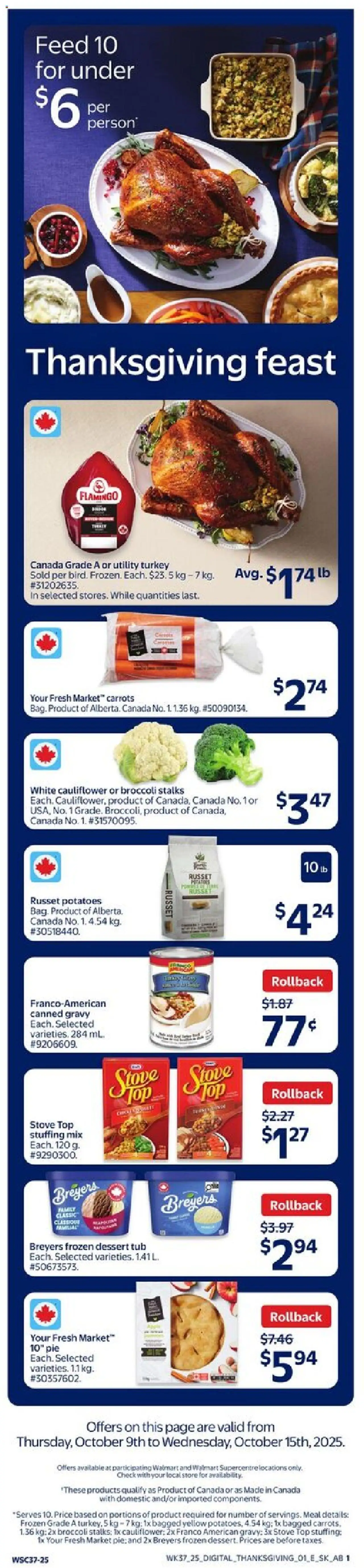 Walmart flyer valid from 09.10.2025 | Page: 7 | Products: Turkey, Potatoes, Stove