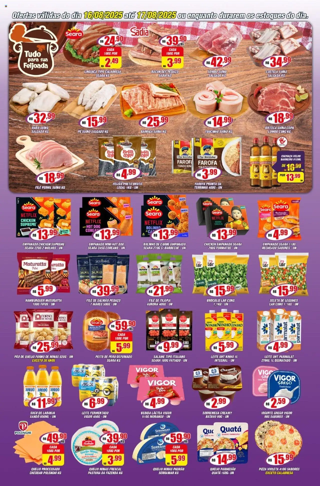 Violeta Supermercados Folheto - válido de 16.08.2025 | Página: 2 | Produtos: Feijão, Queijo, Pão, Brócolis