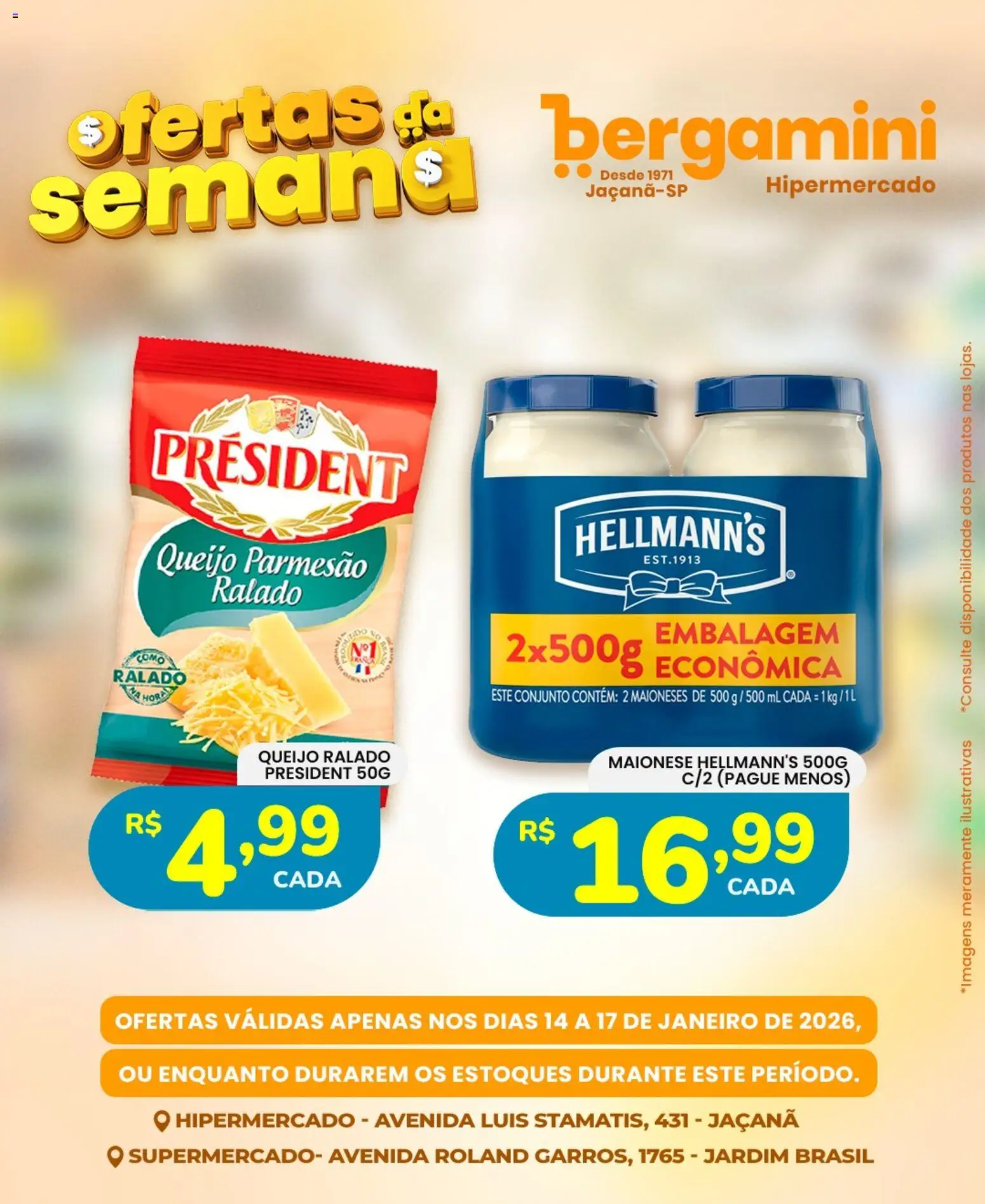 Supermercado Bergamini Folheto - válido de 14.01.2026 | Página: 11 | Produtos: Queijo, Parmesão, Queijo ralado, Queijo parmesão