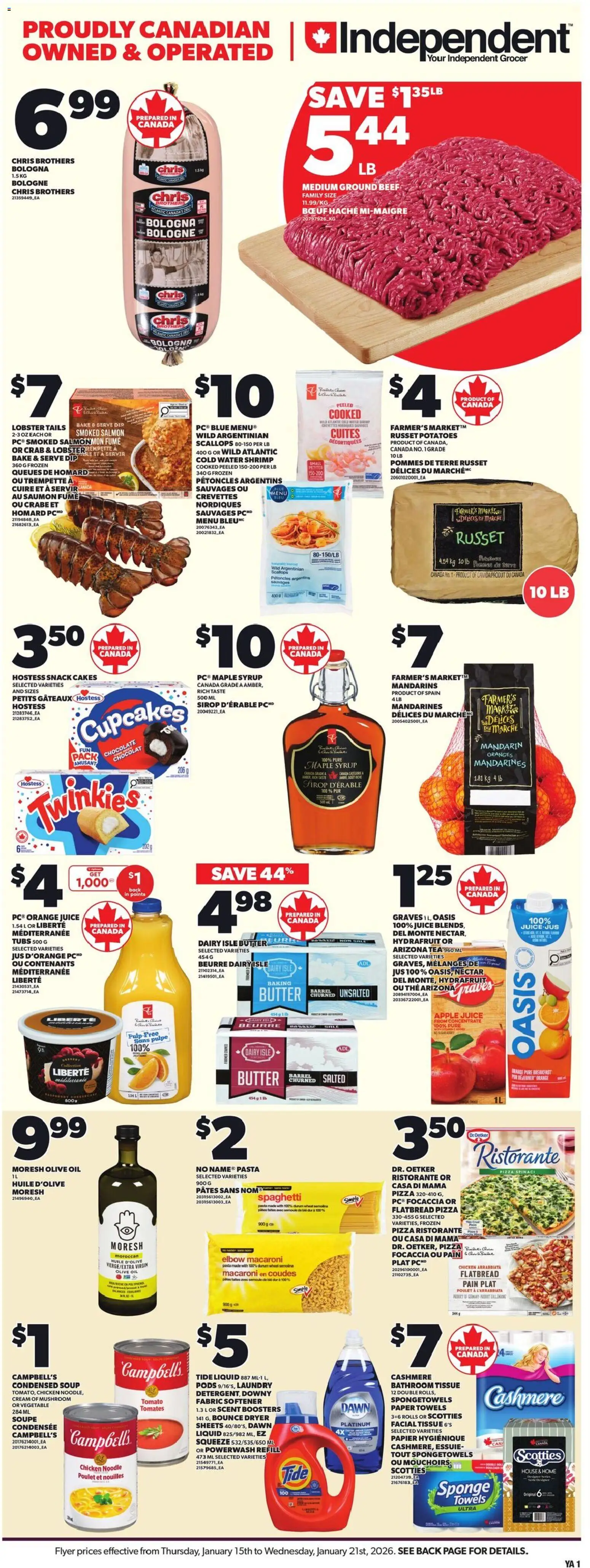 Independent Grocer flyer valid from 15.01.2026 | Page: 1 | Products: Beef, Cream, Potatoes, Butter