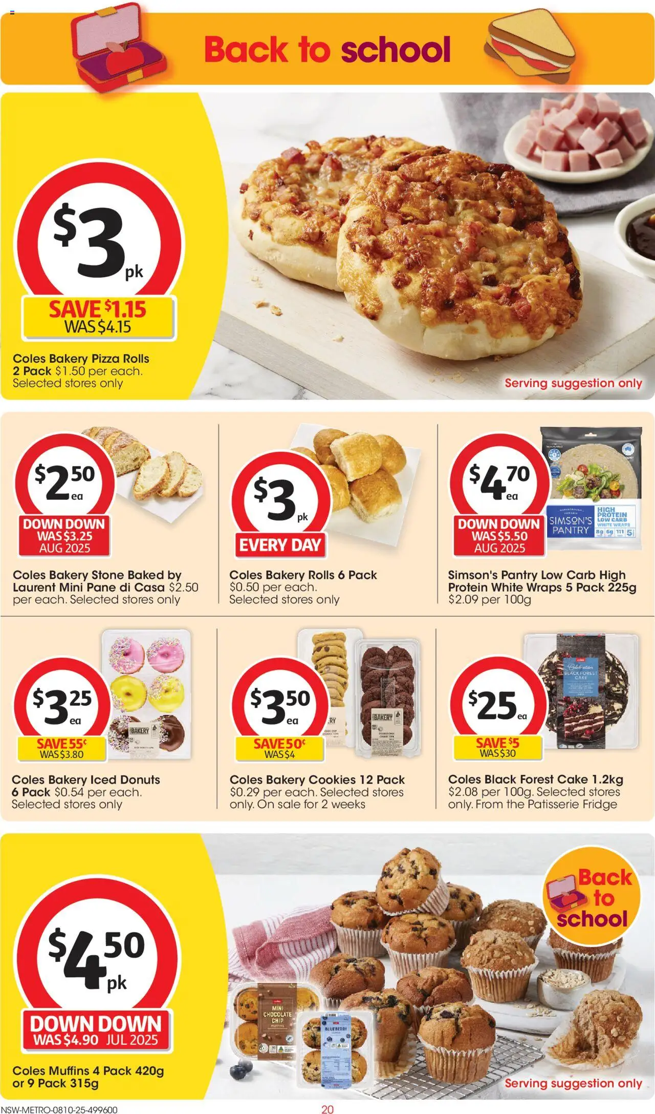 Coles catalogue - valid from 08.10.2025 | Page: 20 | Products: Donuts, Chocolate, Muffins, Bakery