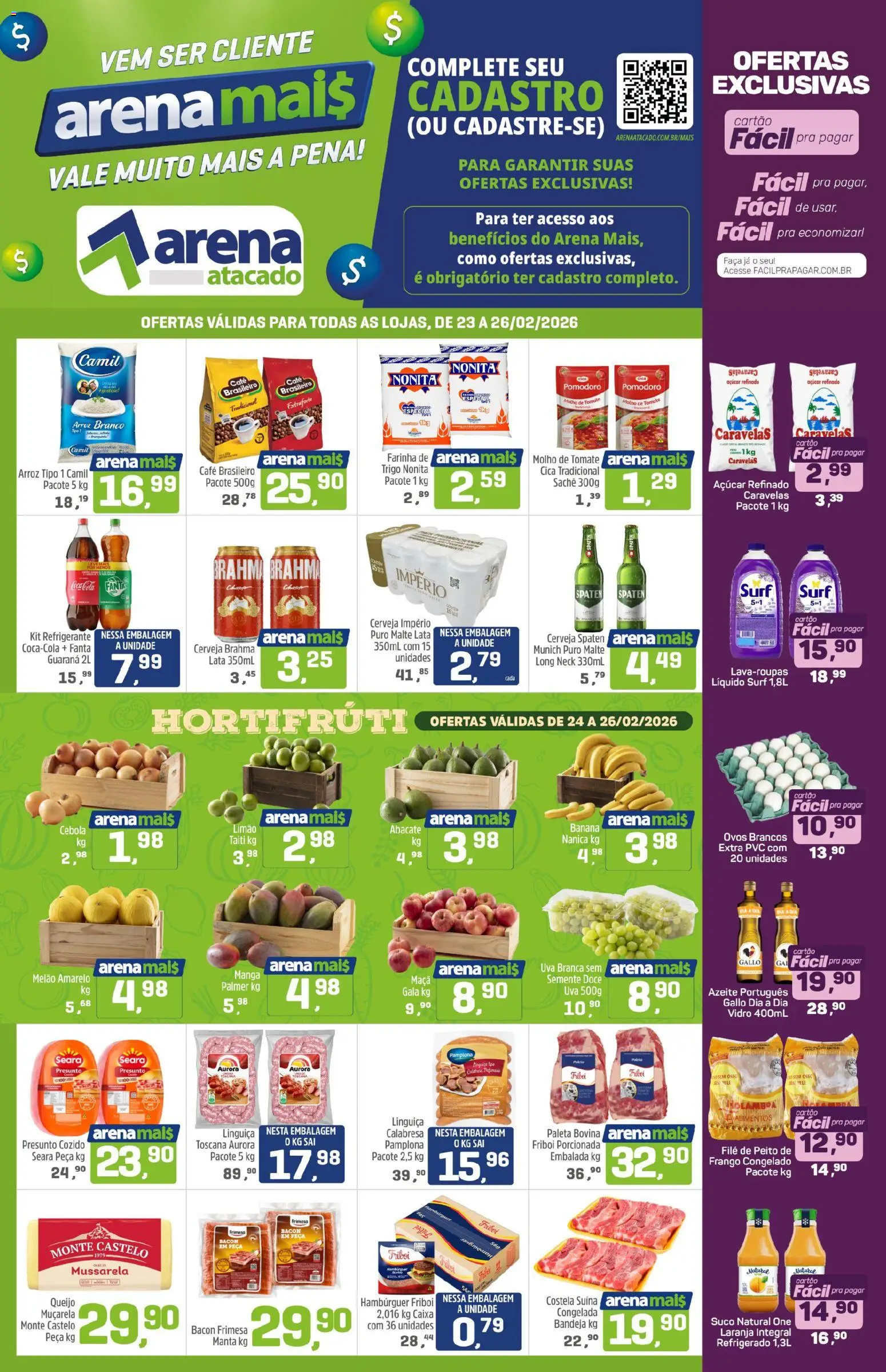Arena Atacado Folheto - válido de 23.02.2026 | Página: 1 | Produtos: Cola, Caixa, Presunto, Suco