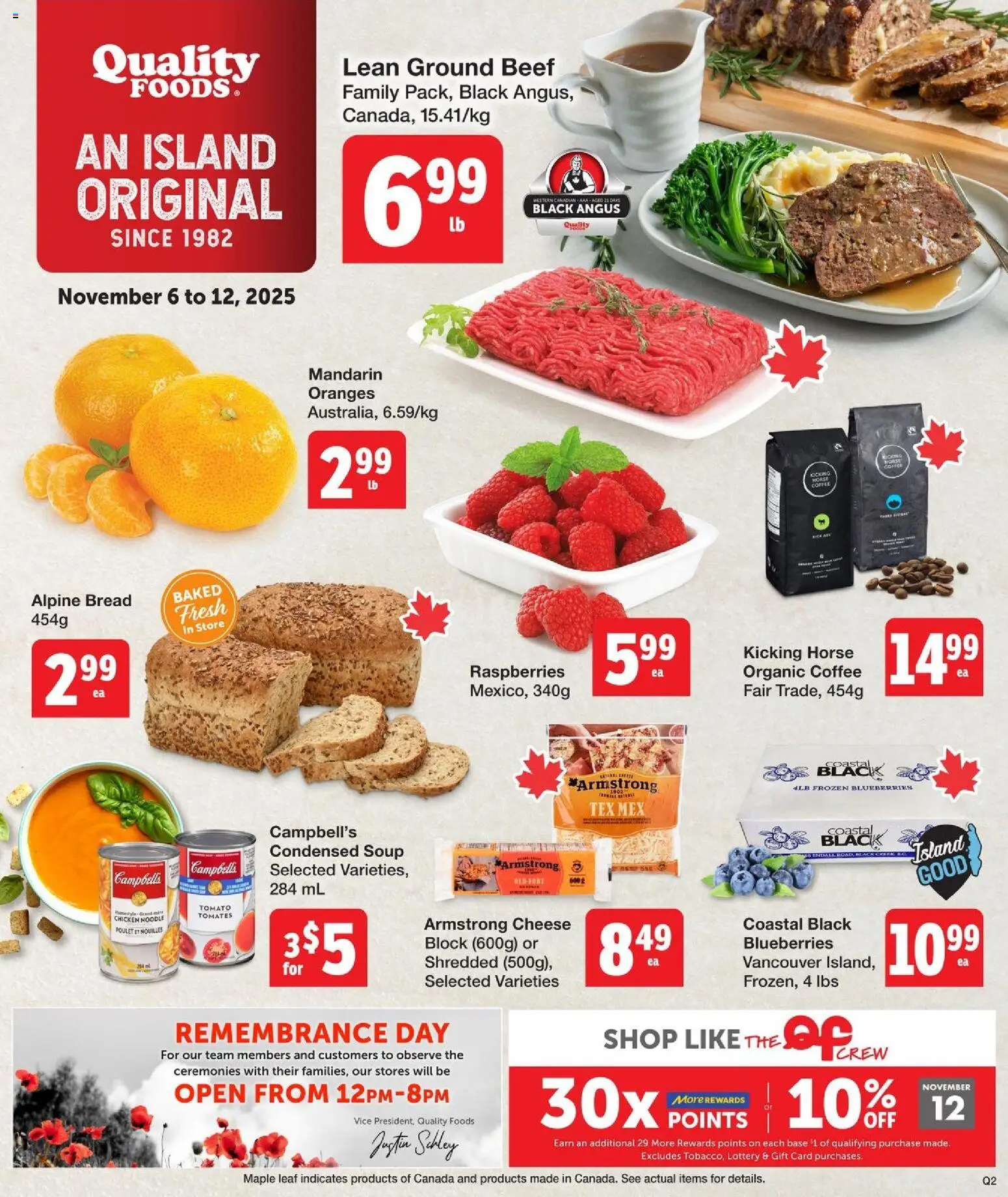 Quality Foods flyer valid from 06.11.2025 | Page: 1 | Products: Cheese, Bread, Coffee, Chicken