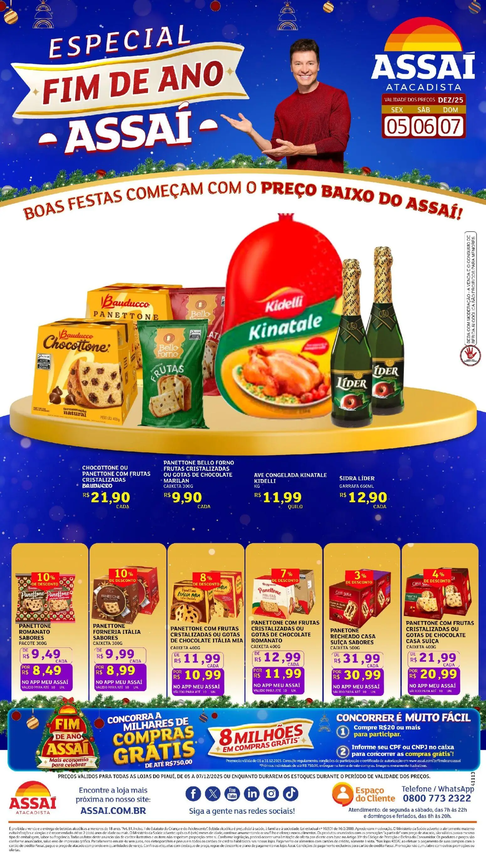 Assaí Atacadista Folheto - válido de 05.12.2025 | Página: 1 | Produtos: Panettone, Base, Telefone, Panetone