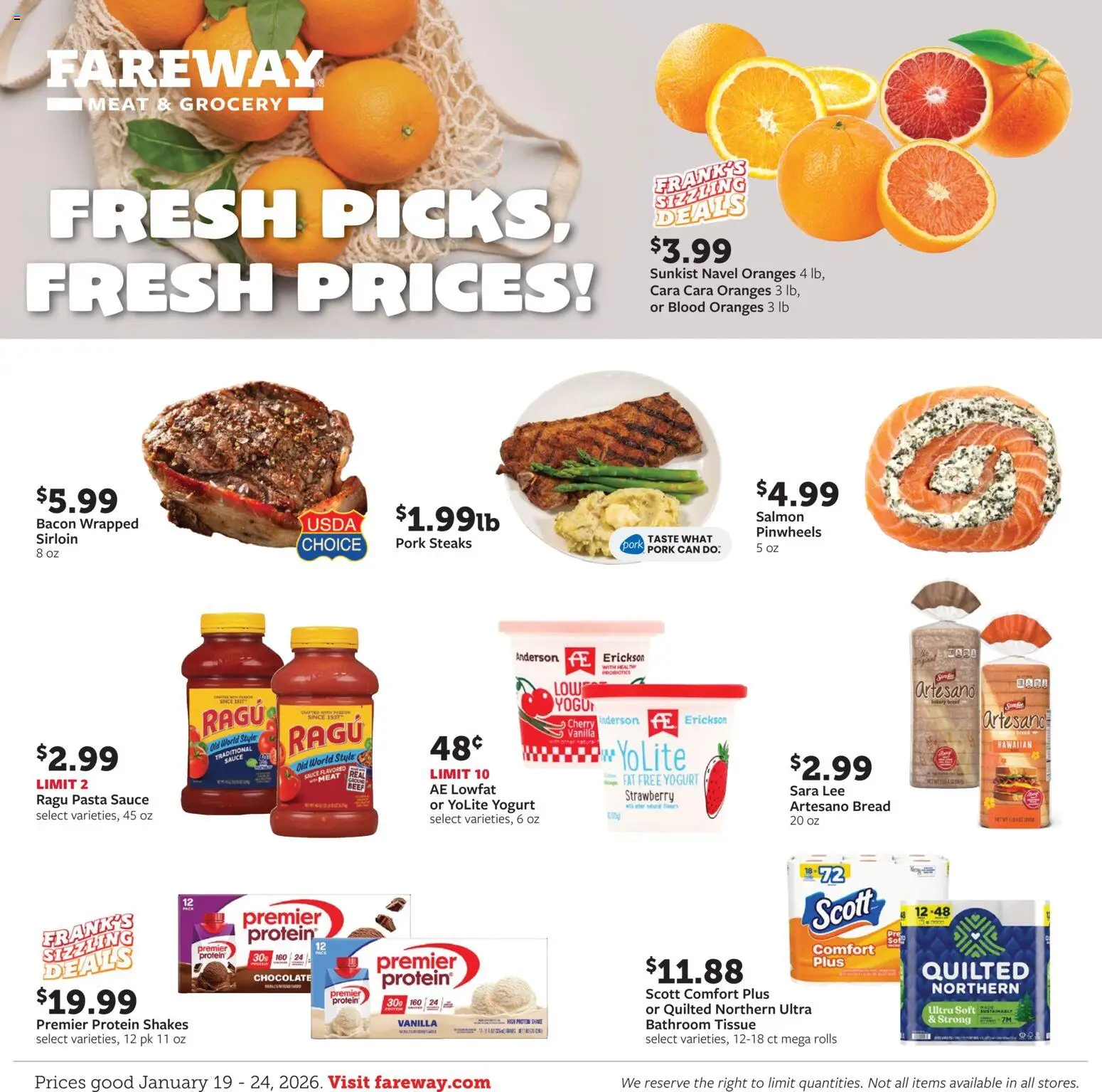 Fareway - Weekly Ad - valid from 19.01.2026 | Page: 1 | Products: Yogurt, Bread, Pork, Oranges