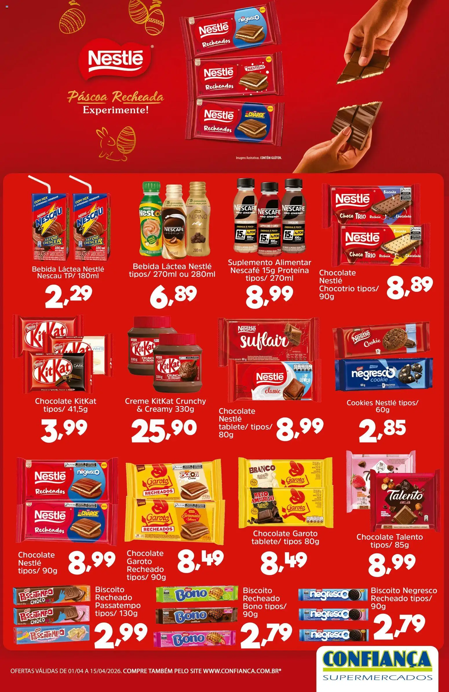 Confiança Folheto - válido de 01.04.2026 | Página: 1 | Produtos: Nescau, Açúcar, Cookies, Biscoito recheado