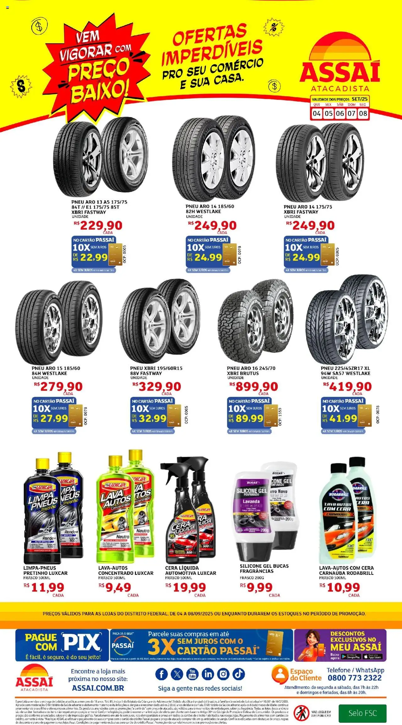Assaí Atacadista Folheto - válido de 04.09.2025 | Página: 1 | Produtos: Pneu, Baixo, Bebida, Cera