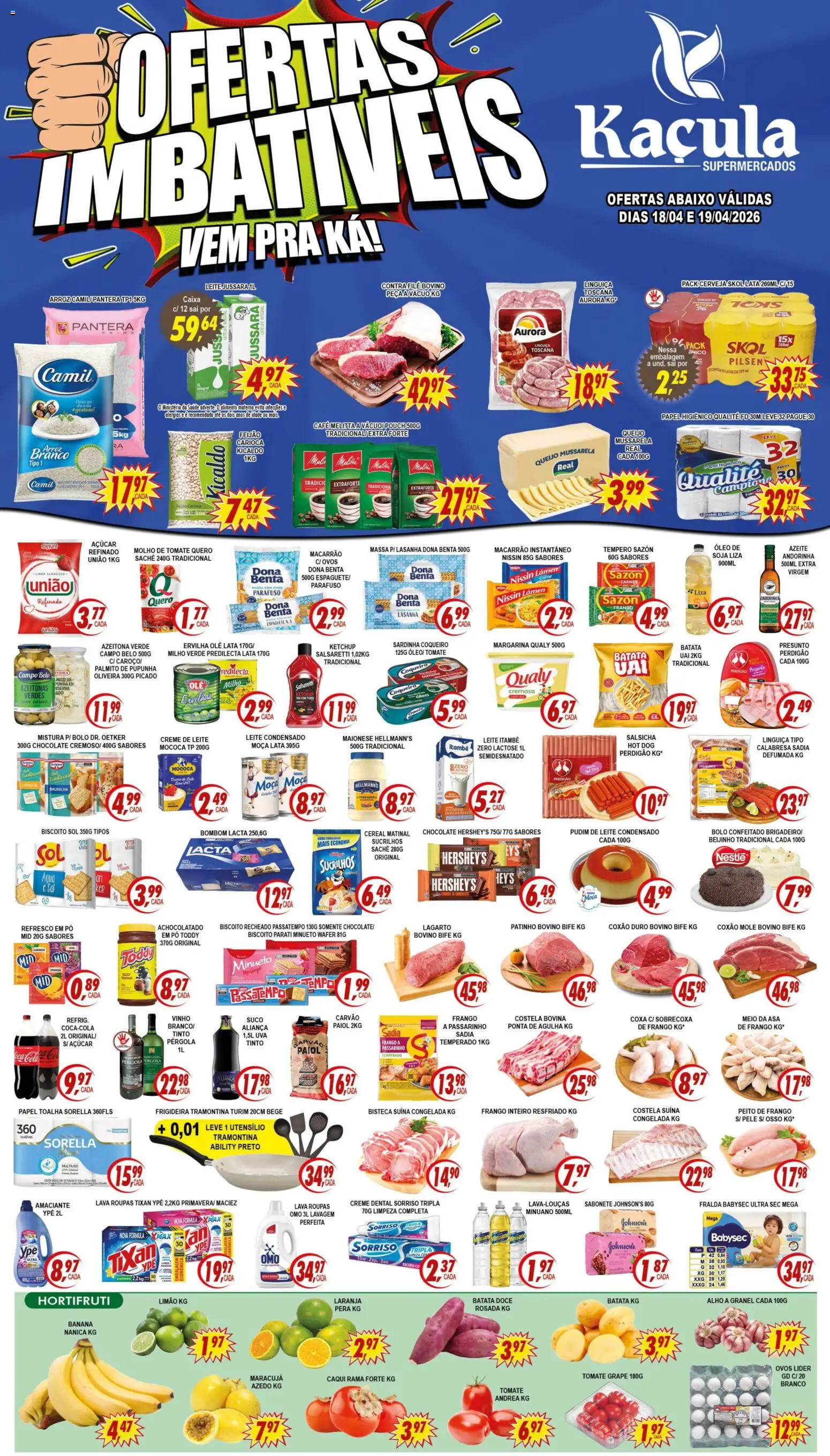 Kaçula Folheto - válido de 18.04.2026 | Página: 1 | Produtos: Caixa, Bolo, Açúcar, Papel higiênico