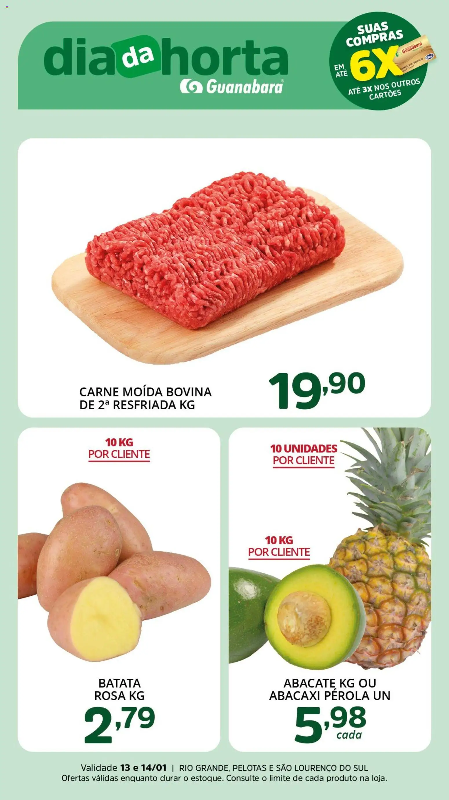 Supermercado Guanabara Folheto - válido de 13.01.2026 | Página: 1 | Produtos: Carne, Abacaxi, Batata, Carne moída