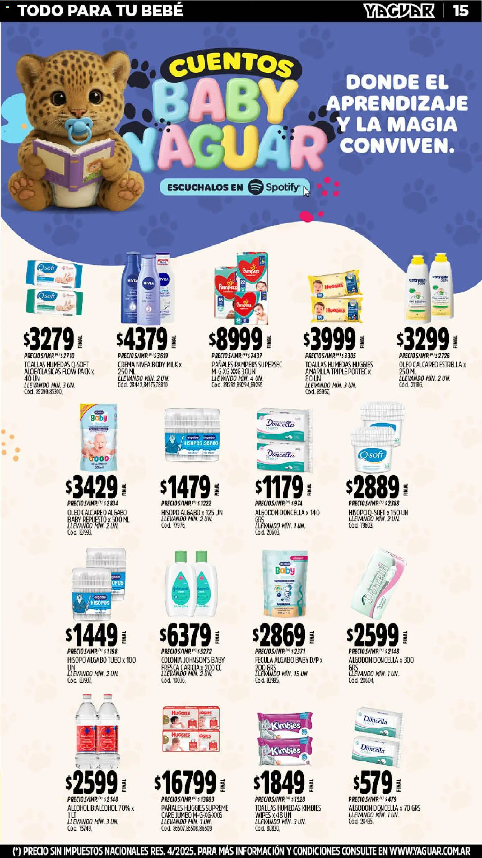 Yaguar catálogo │ válido desde el 19.01.2026 | Página: 15 | Productos: Algodón, Toallas, Pañales, Crema