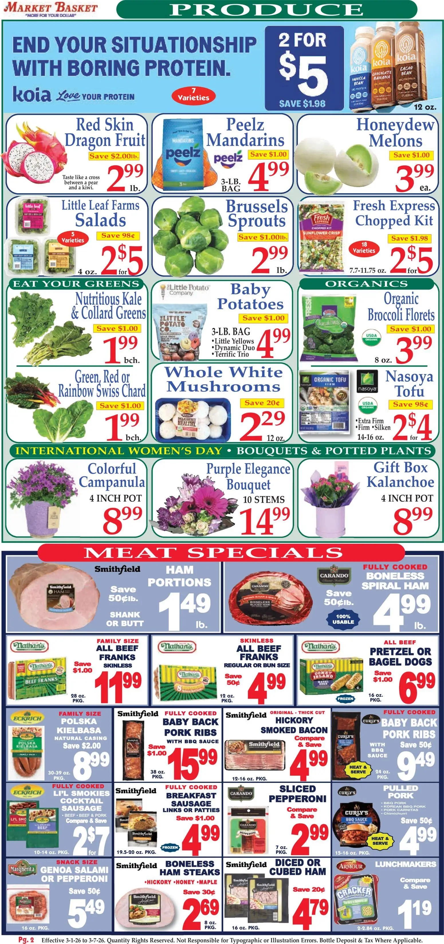 Market Basket Ad - valid from 01.03.2026 | Page: 2 | Products: Broccoli, Kale, Salami, Beef