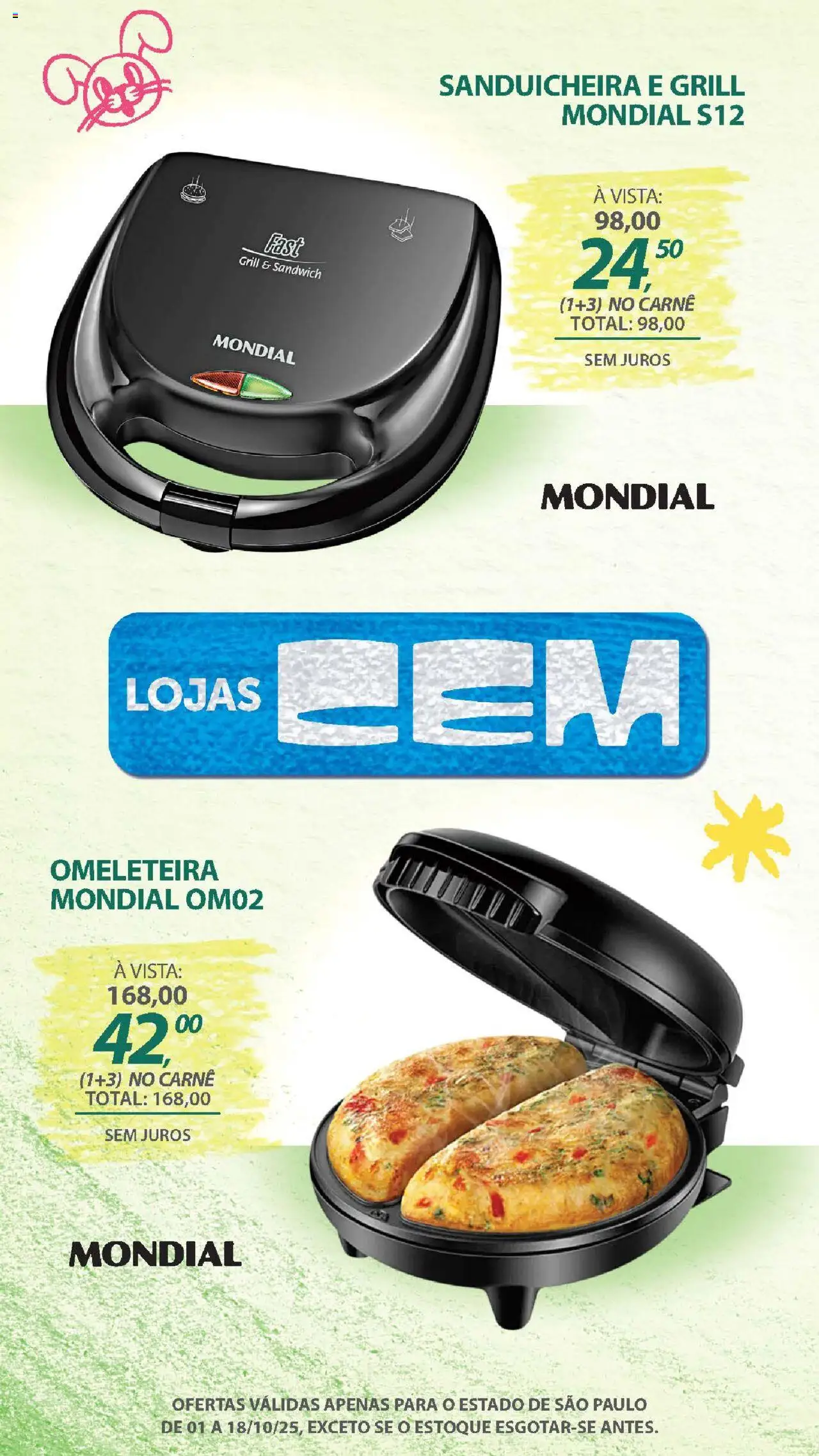 Lojas Cem Folheto - válido de 01.10.2025 | Página: 84 | Produtos: Grill, Omeleteira, Sanduicheira, Carne