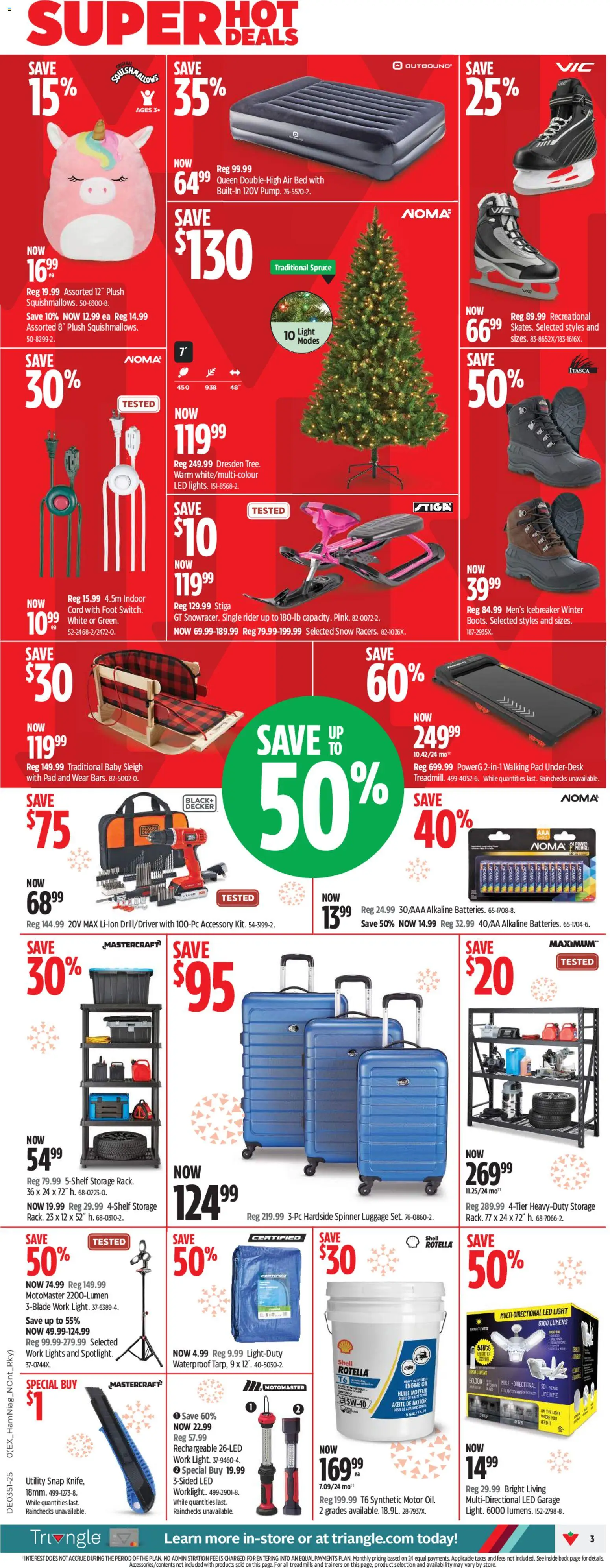 Canadian Tire flyer valid from 11.12.2025 | Page: 5 | Products: Luggage, Bed, Oil