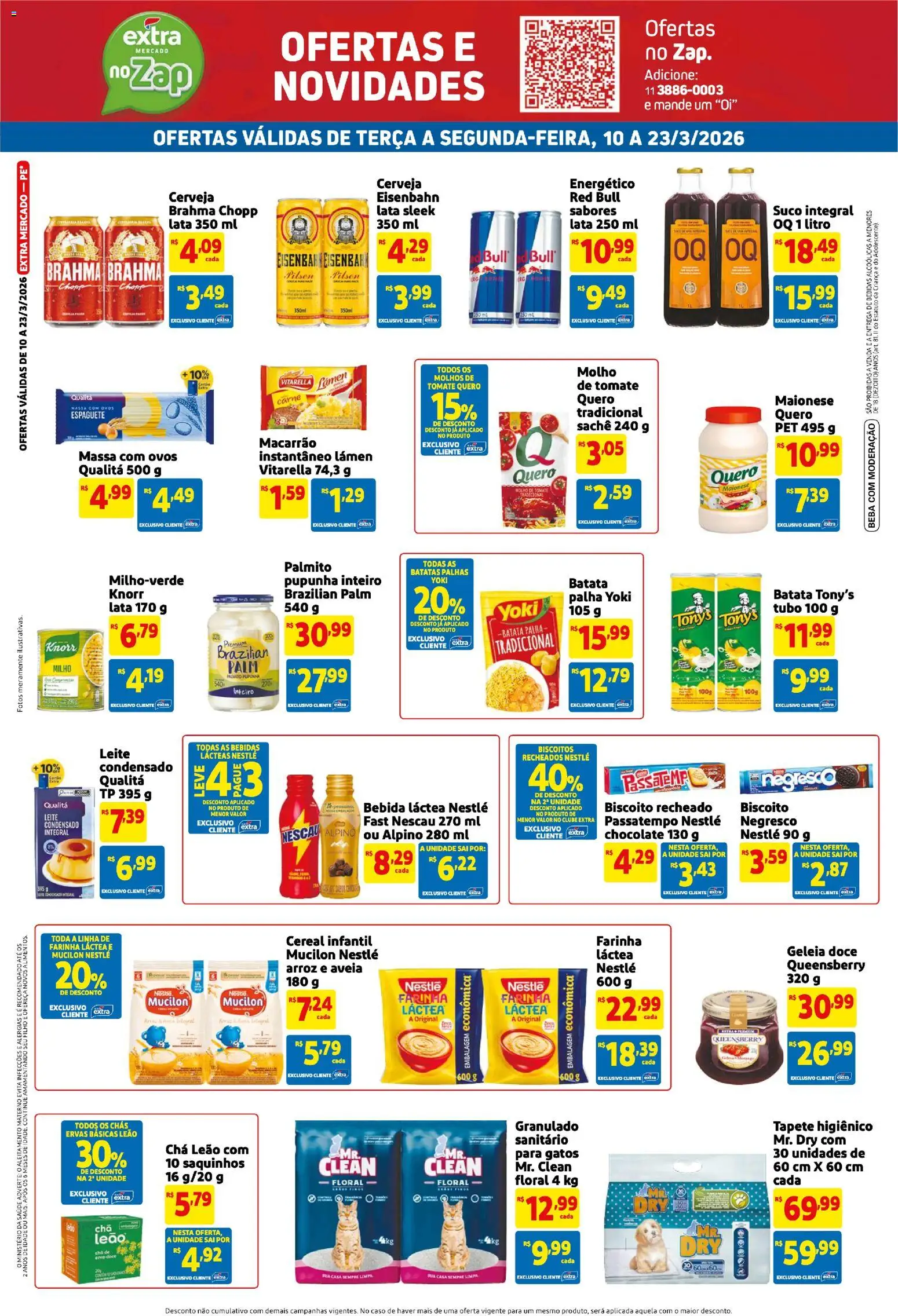 Extra Folheto - válido de 10.03.2026 | Página: 3 | Produtos: Pupunha, Nescau, Farinha láctea, Chocolate