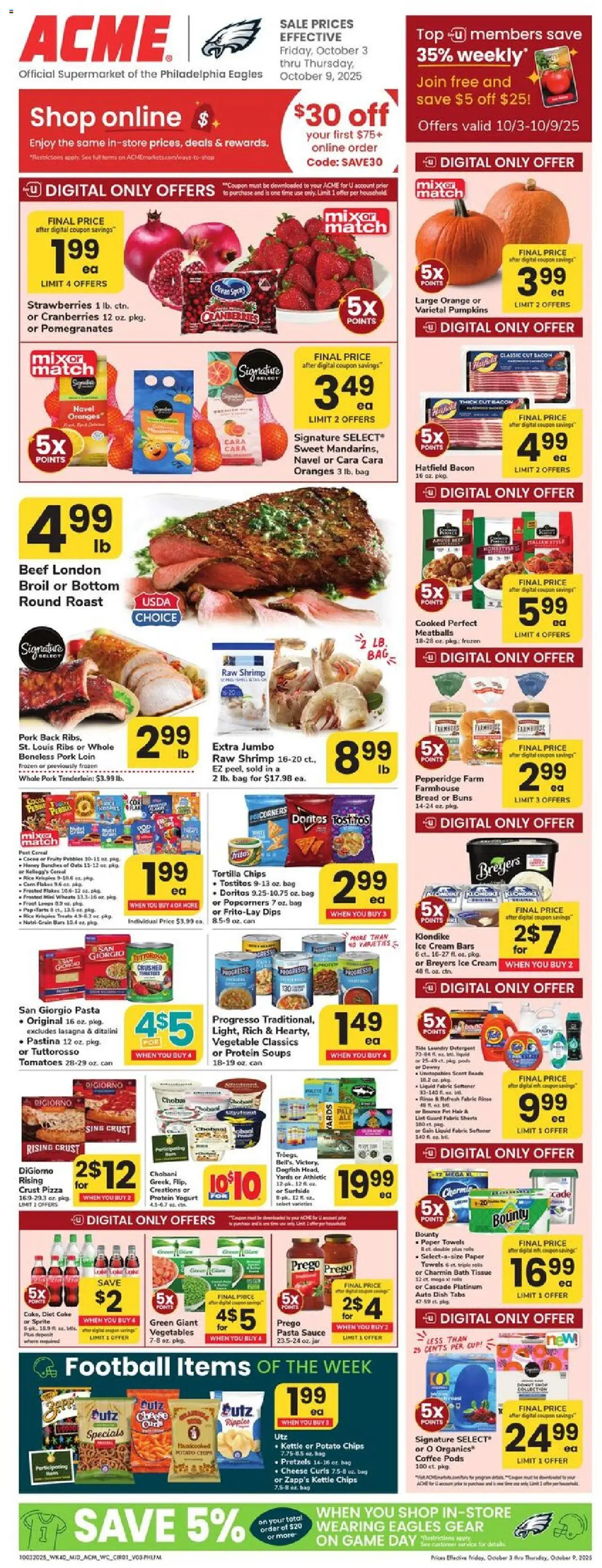 Acme Weekly Ad - valid from 03.10.2025 | Page: 1 | Products: Yogurt, Pork, Fabric softener, Cream
