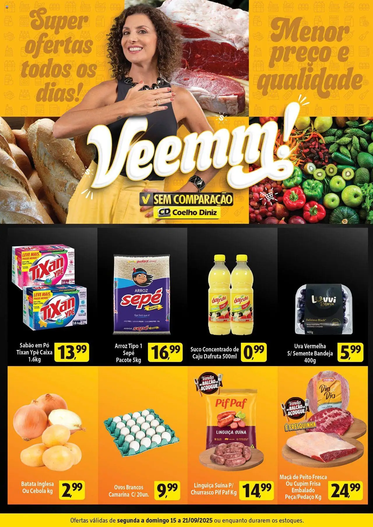 Coelho Diniz Folheto - válido de 15.09.2025 | Página: 1 | Produtos: Linguiça, Caixa, Ovos, Roupas