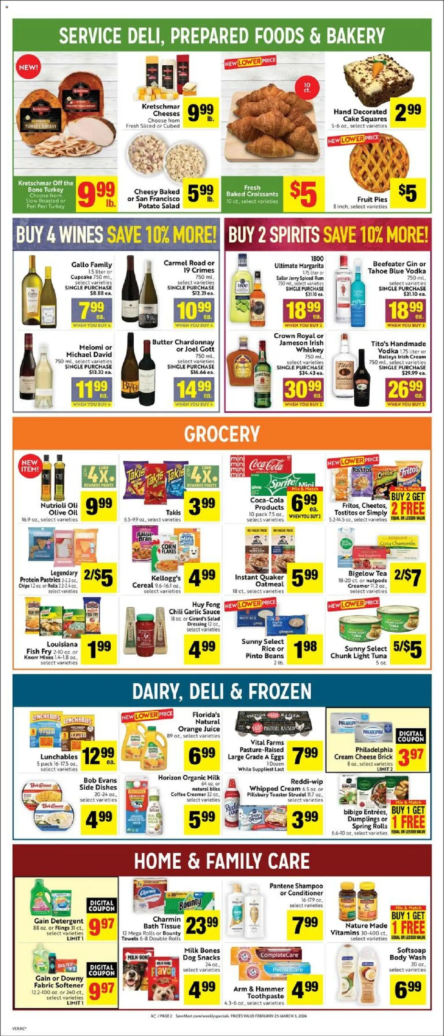 Save Mart Weekly - CA - valid from 25.02.2026 | Page: 2 | Products: Milk, Fish, Whiskey, Garlic
