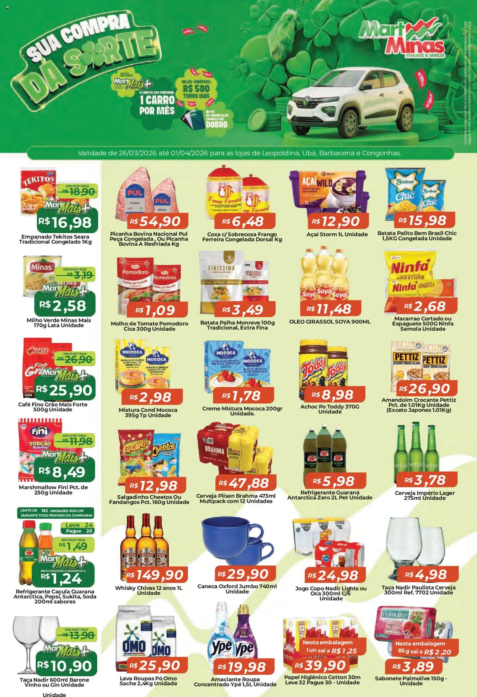 Mart Minas Folheto - válido de 26.03.2026 | Página: 1 | Produtos: Creme, Batata, Sal, Frango