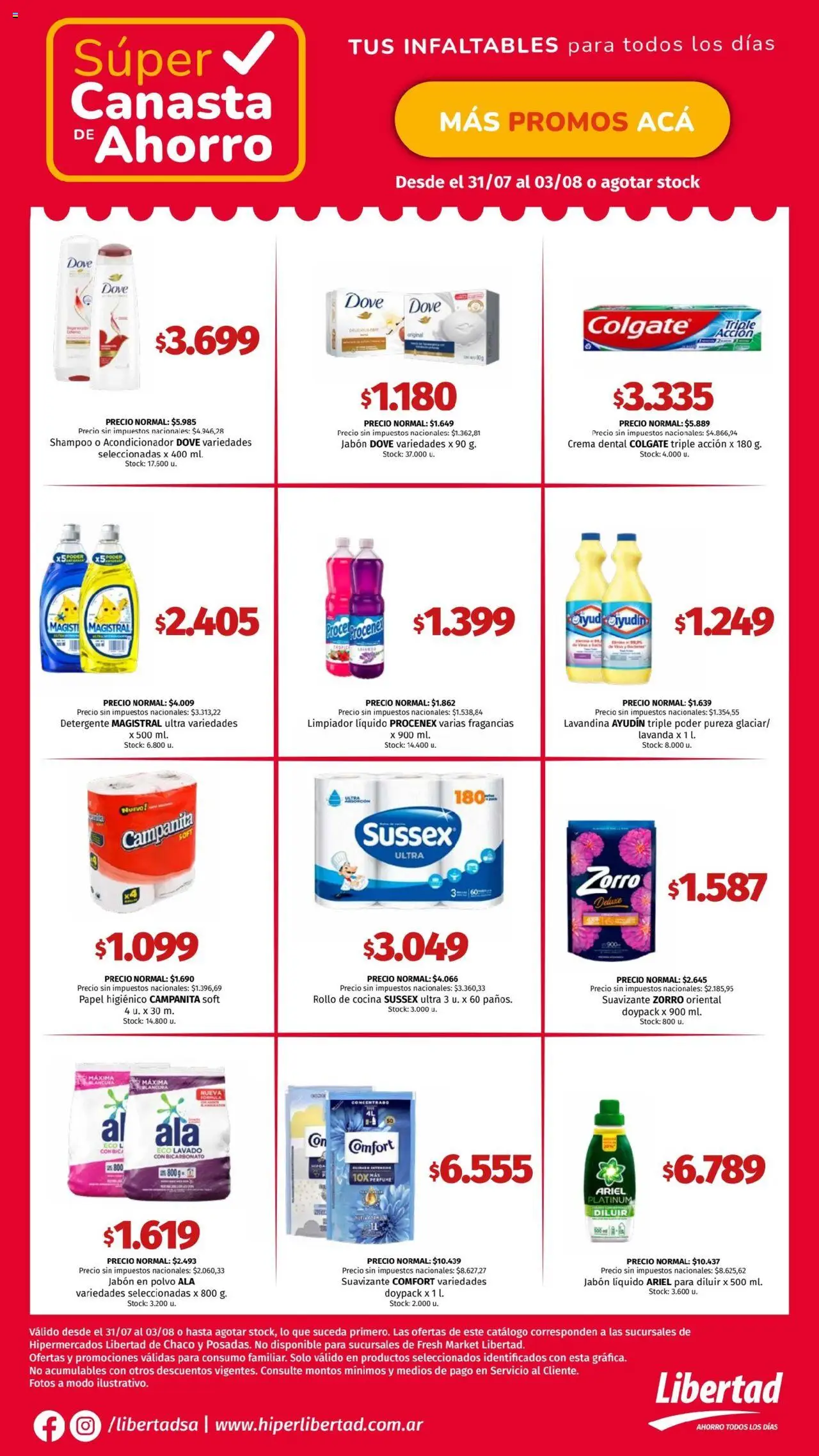 Hipermercado Libertad - Canasta - NEA │ válido desde el 31.07.2025 | Página: 4 | Productos: Papel higiénico, Lavandina, Polvo, Crema