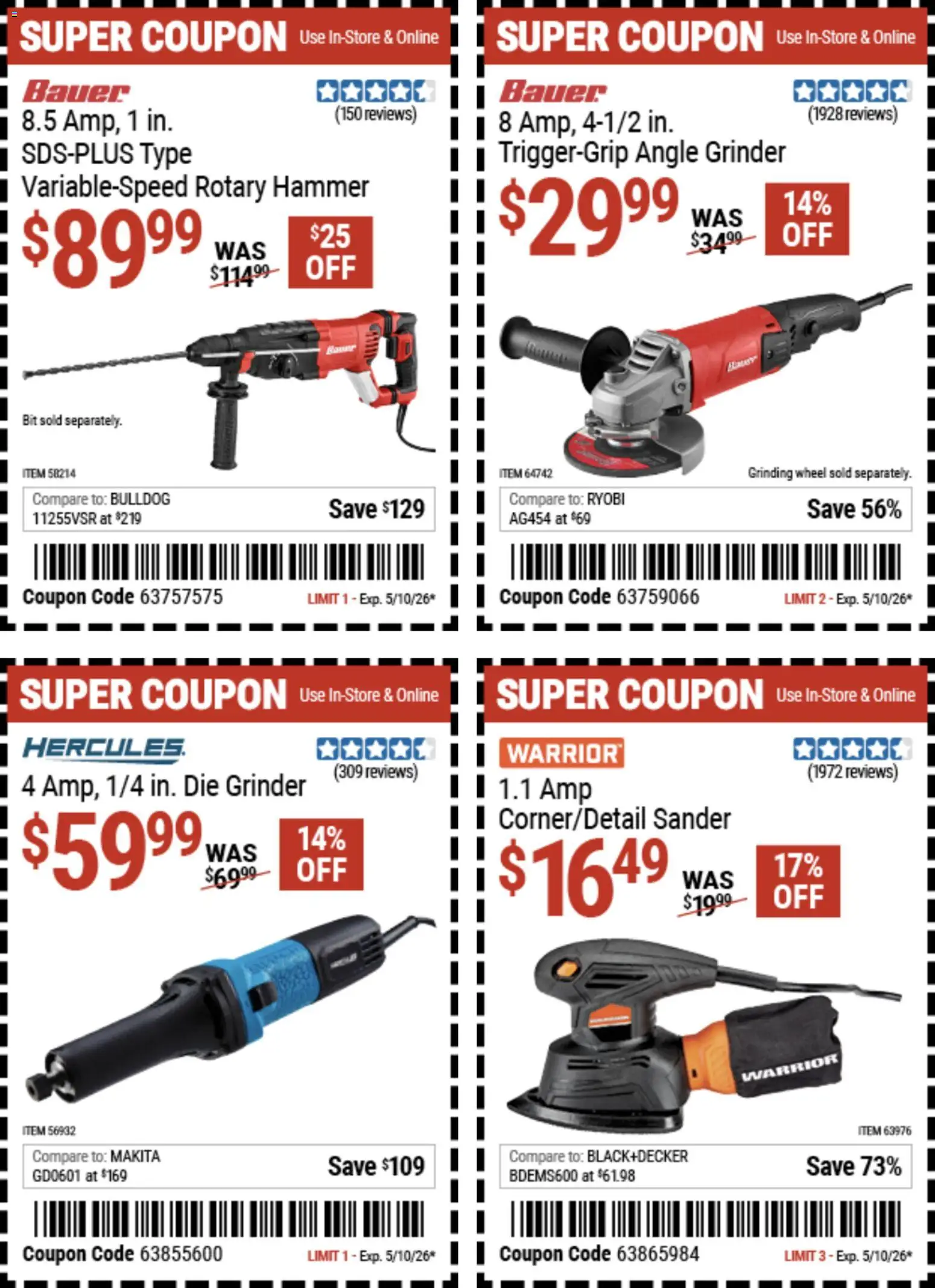 Harbor Freight Weekly Ad - valid from 27.04.2026 | Page: 8 | Products: Sander, Die Grinder, Angle Grinder, Hammer