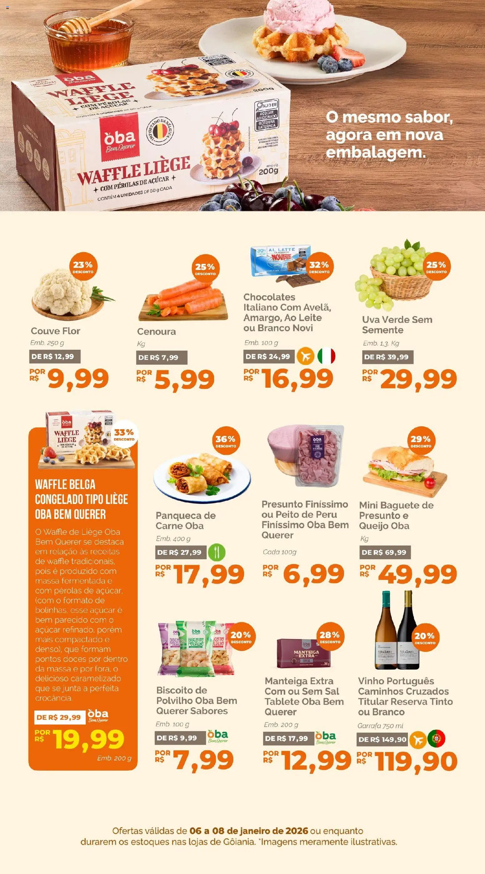 Oba Hortifruti Folheto - válido de 06.01.2026 | Página: 6 | Produtos: Biscoito, Presunto, Massa, Açúcar