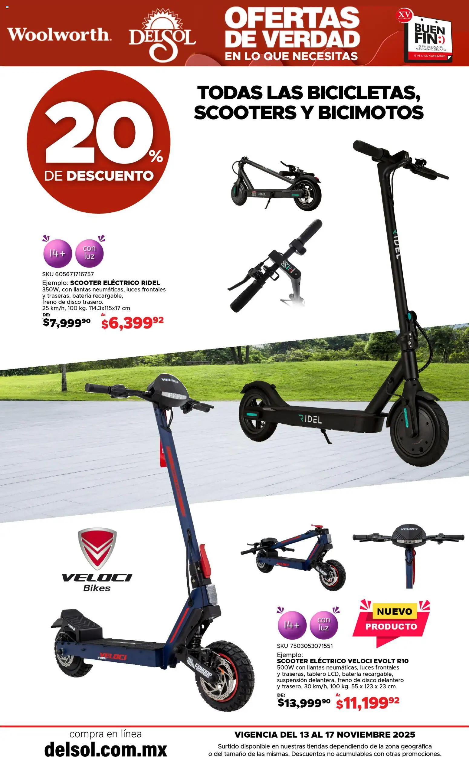 Nuevas ofertas de Del Sol y Woolworth válidas en toda la República Mexicana desde el 13.11.2025. ¡Encuentra las mejores ofertas en Del Sol y Woolworth Buen fin! | Página: 6 | Productos: Disco, Scooter, Batería