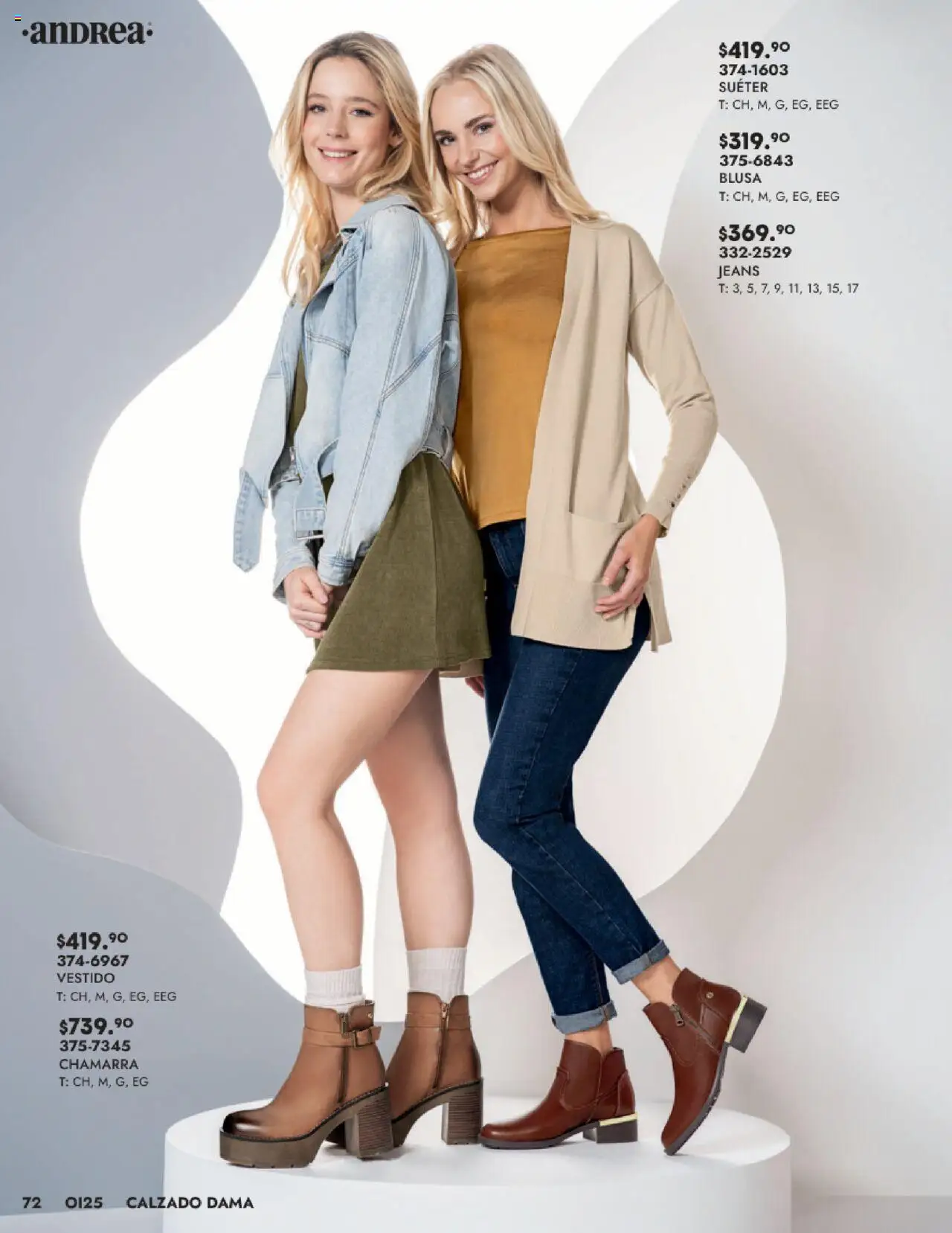 Nuevas ofertas de Andrea válidas en toda la República Mexicana desde el 24.08.2025. ¡Encuentra las mejores ofertas en Andrea - Catálogo Calzado Dama! | Página: 72 | Productos: Blusa, Suéter, Chamarra, Vestido