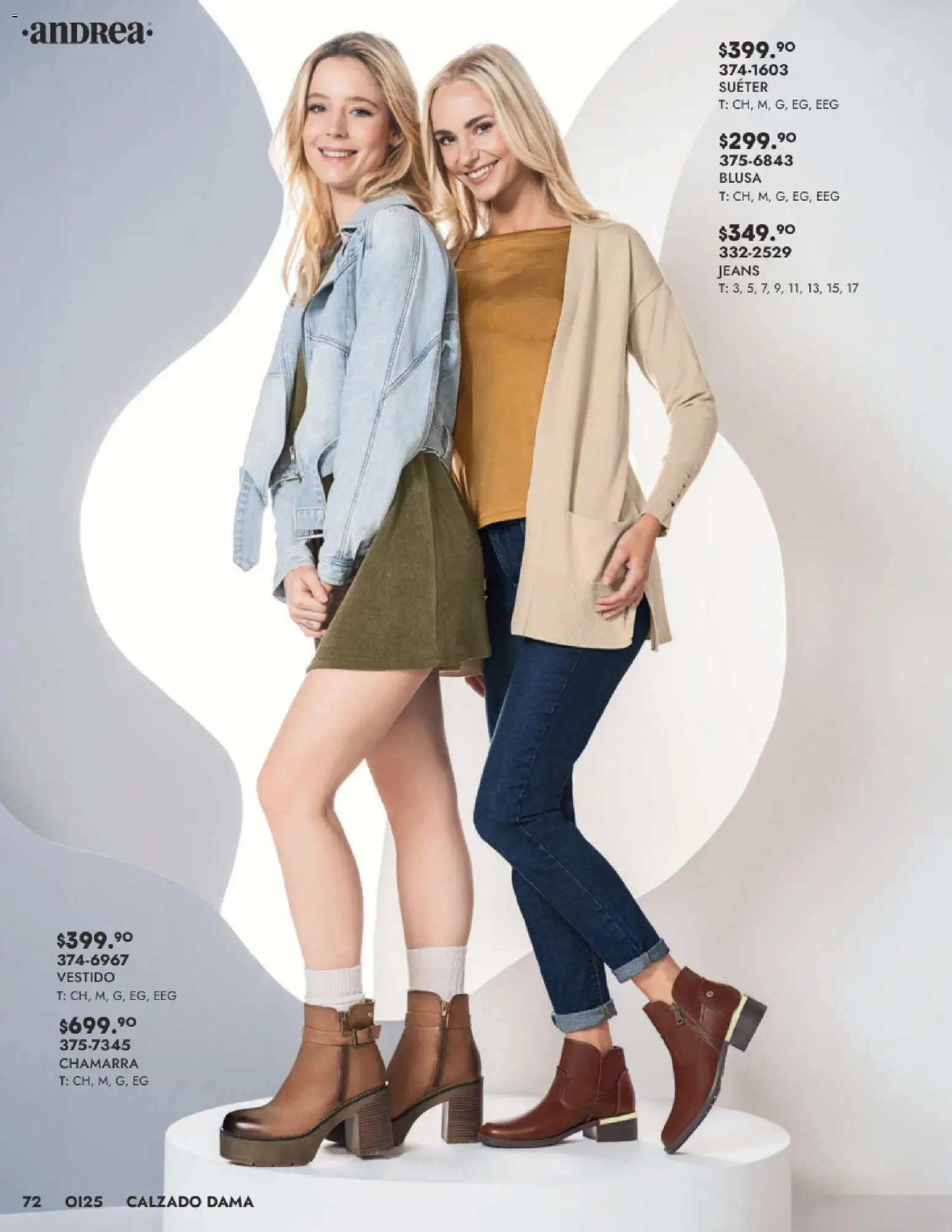 Nuevas ofertas de Andrea válidas en toda la República Mexicana desde el 24.08.2025. ¡Encuentra las mejores ofertas en Andrea - Catálogo Calzado Dama! | Página: 72 | Productos: Blusa, Suéter, Chamarra, Vestido