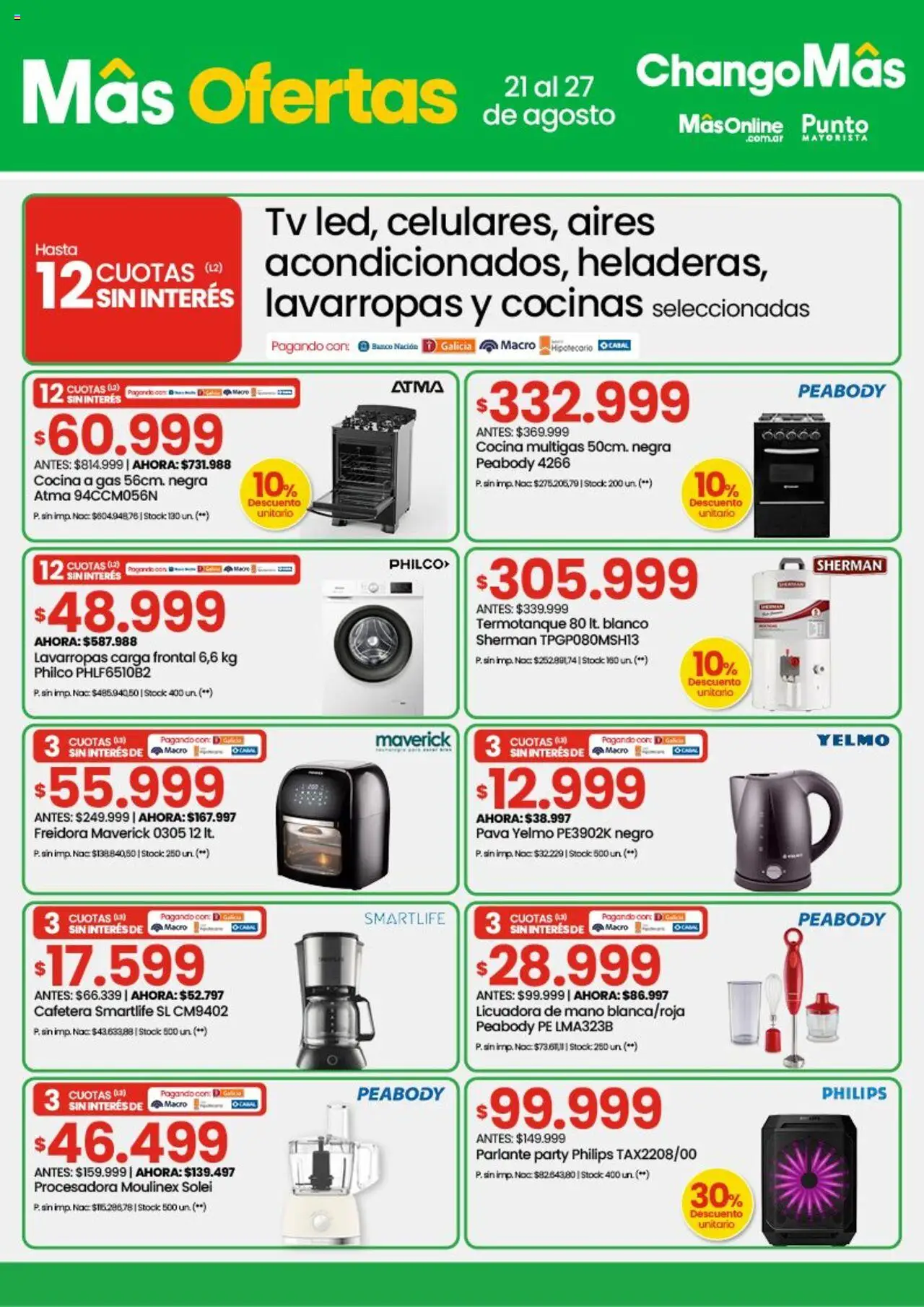 Punto Mayorista catálogo │ válido desde el 21.08.2025 | Página: 7 | Productos: Cafetera, Freidora, Lavarropas, Termotanque