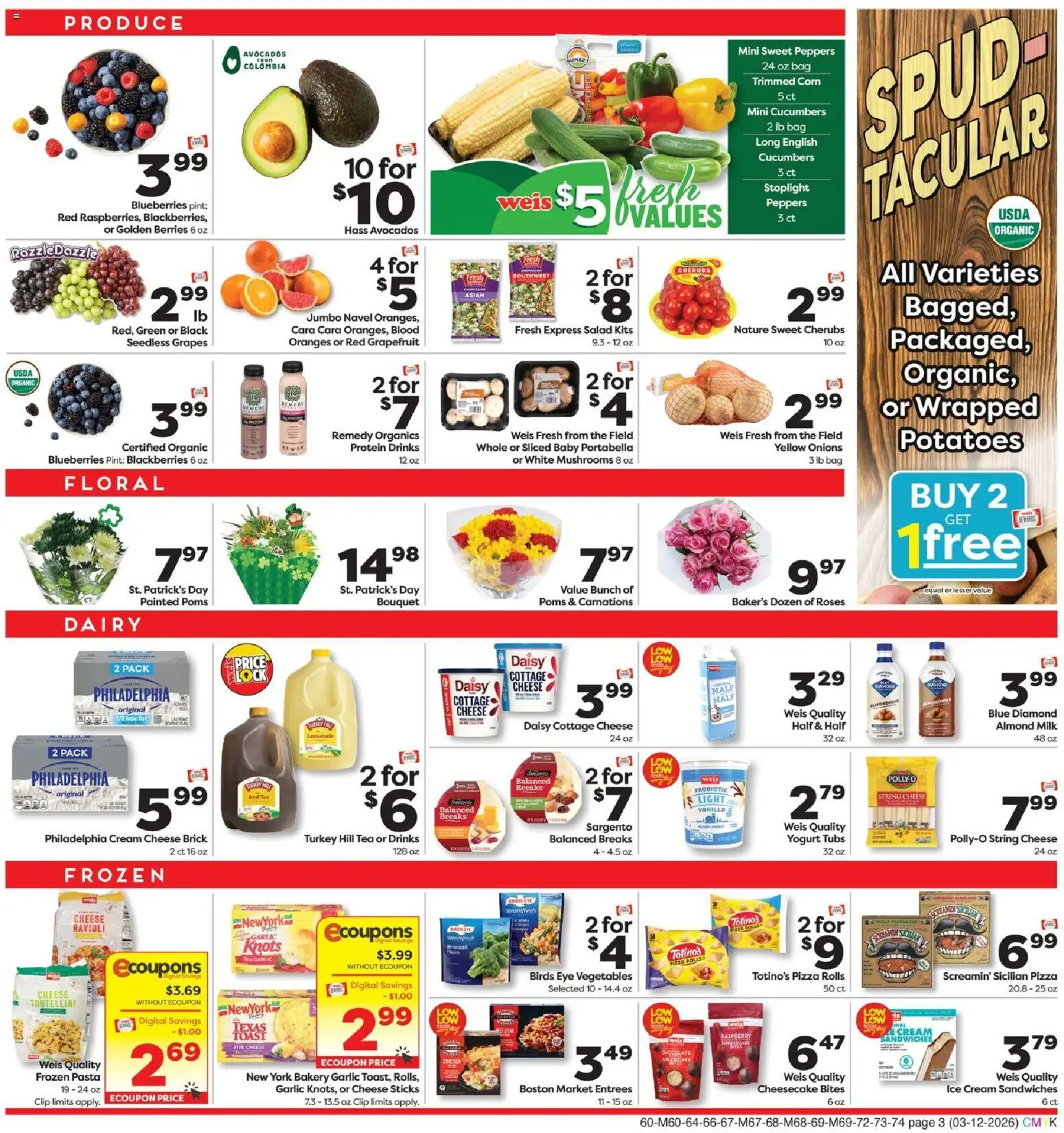 Weis Weekly Circular - NJ - valid from 12.03.2026 | Page: 3 | Products: Berries, Yogurt, Cream, Potatoes