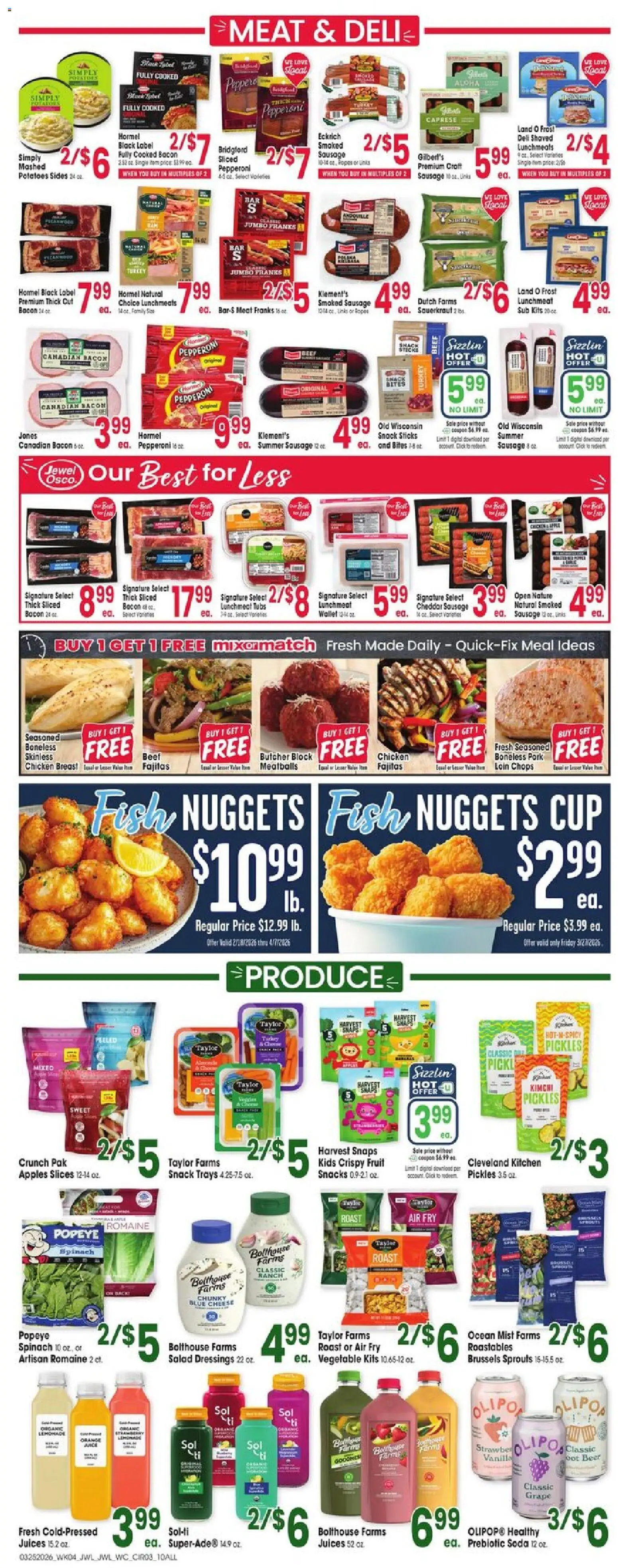 Jewel Osco Weekly Ad - IA - valid from 25.03.2026 | Page: 3 | Products: Romaine, Pork, Apples, Sausage