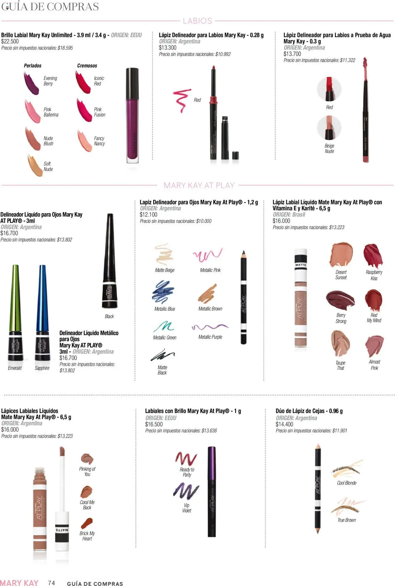 Mary Kay catálogo Invierno │ válido desde el 01.07.2025 | Página: 74 | Productos: Mate, Lápiz de cejas, Lápiz labial, Agua