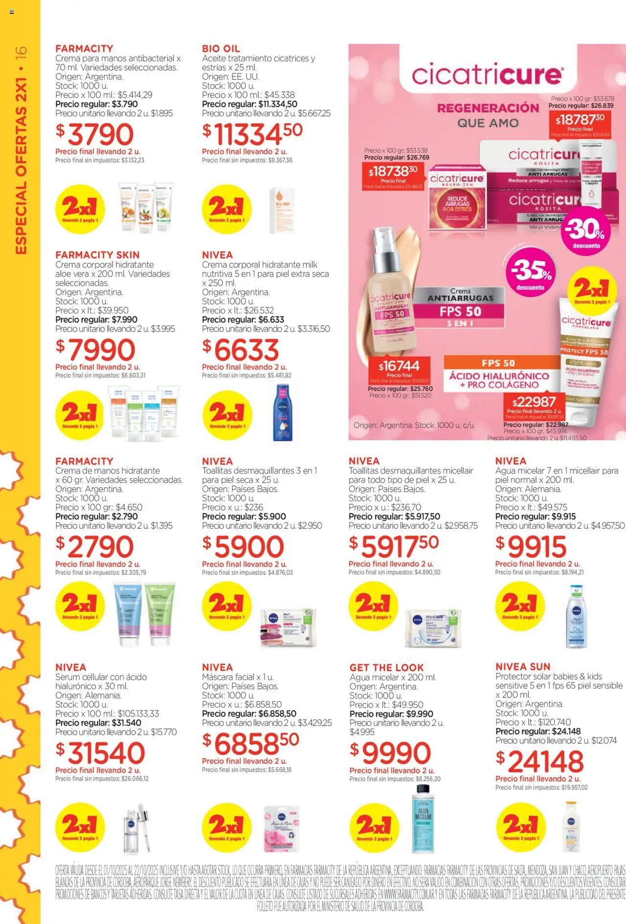 Farmacity catálogo │ válido desde el 01.10.2025 | Página: 16 | Productos: Aceite, Serum, Toallitas desmaquillantes, Crema de manos