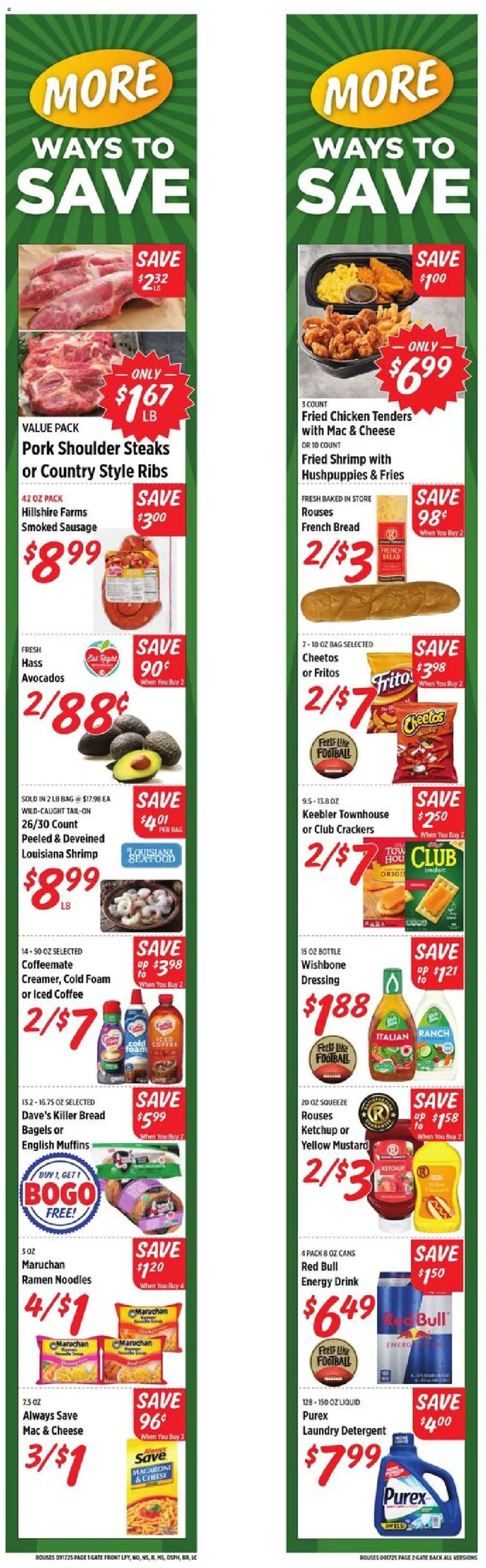Rouses Weekly Ad - valid from 17.09.2025 | Page: 2 | Products: Cheese, Bread, Coffee, Bag