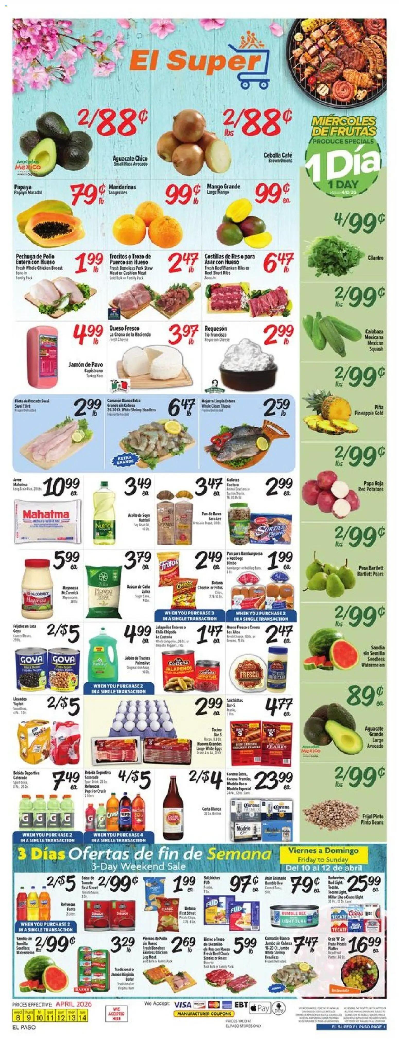 El Super Weekly Ad - TX - valid from 08.04.2026 | Page: 1 | Products: Pineapple, Cushion, Mango, Fan