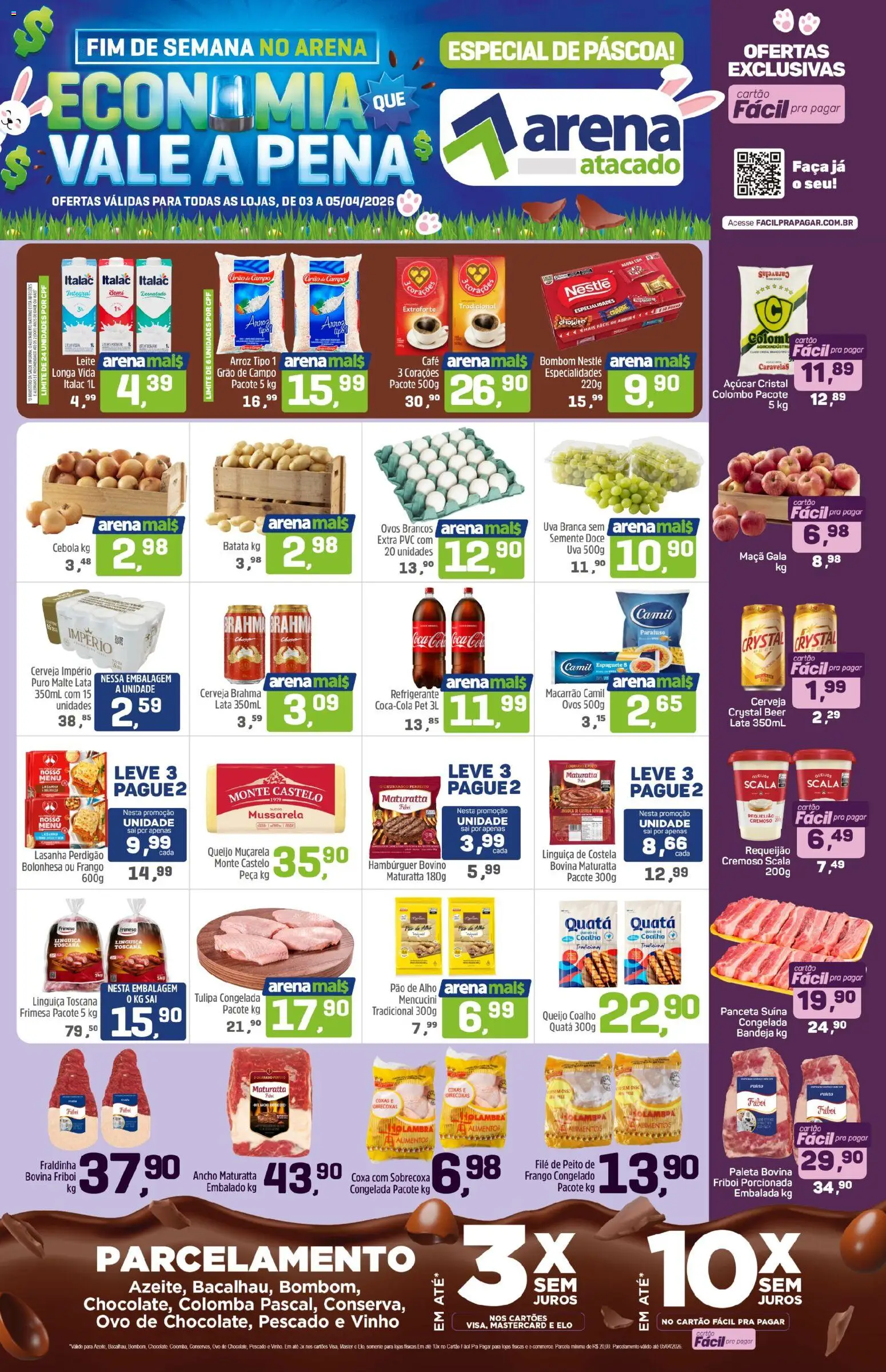 Arena Atacado Folheto - válido de 03.04.2026 | Página: 1 | Produtos: Queijo, Queijo coalho, Frango, Requeijão