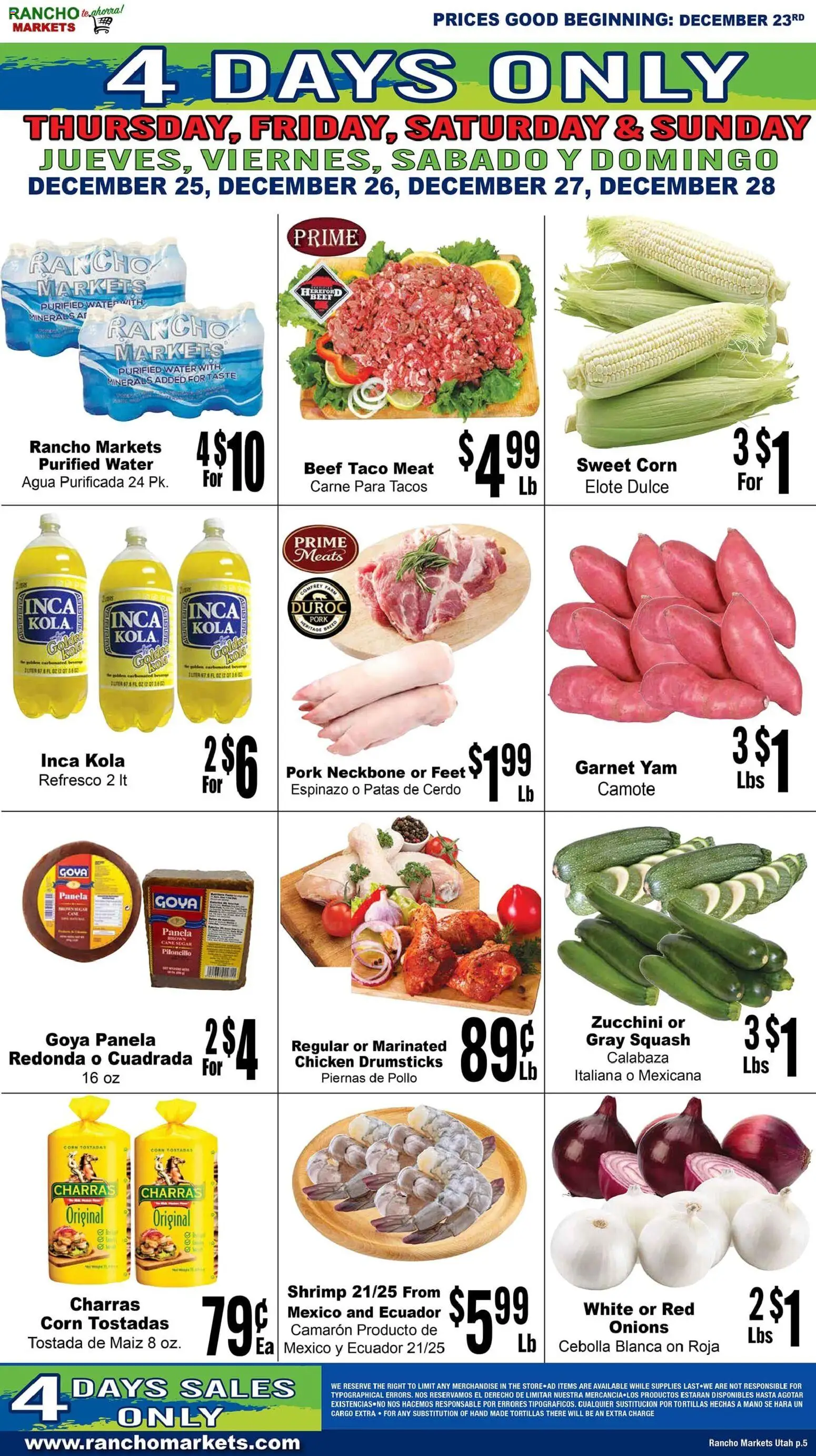 Rancho Markets Weekly Ad - valid from 23.12.2025 | Page: 5 | Products: Corn, Zucchini, Pork, Beef