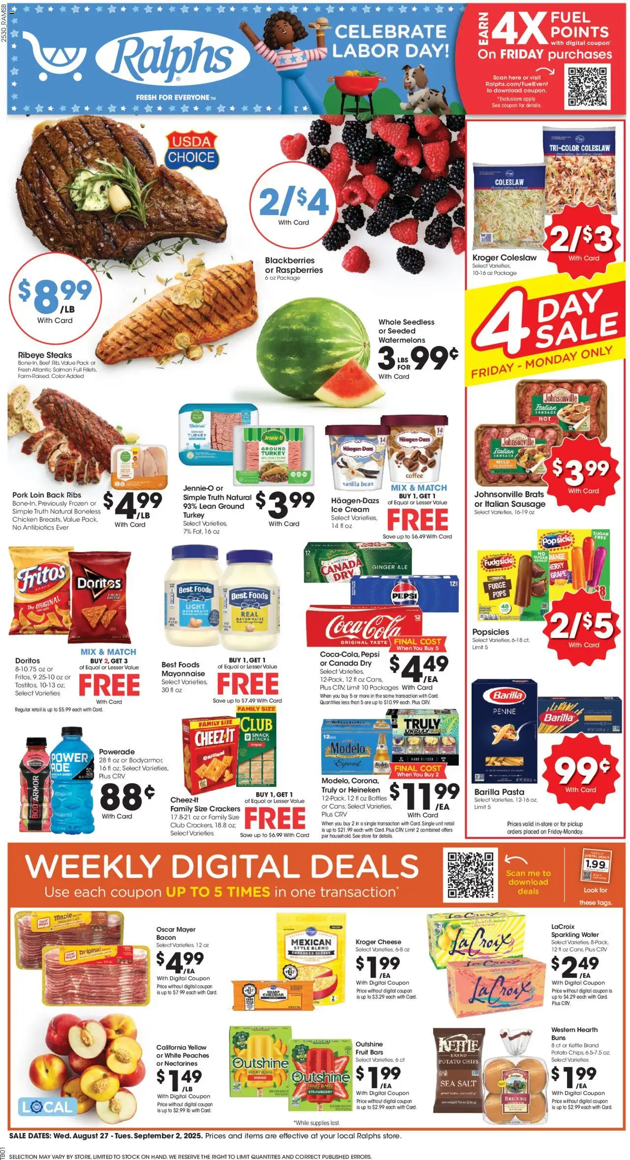 Ralphs Weekly Ad - valid from 27.08.2025 | Page: 1 | Products: Cheese, Coffee, Chips, Mayonnaise